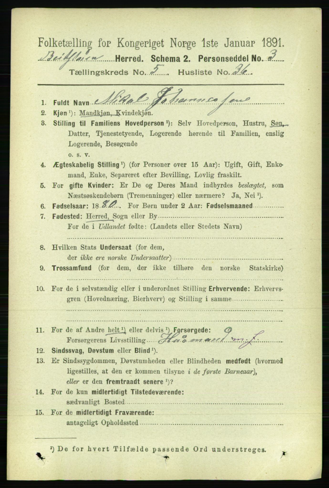 RA, 1891 census for 1727 Beitstad, 1891, p. 1488