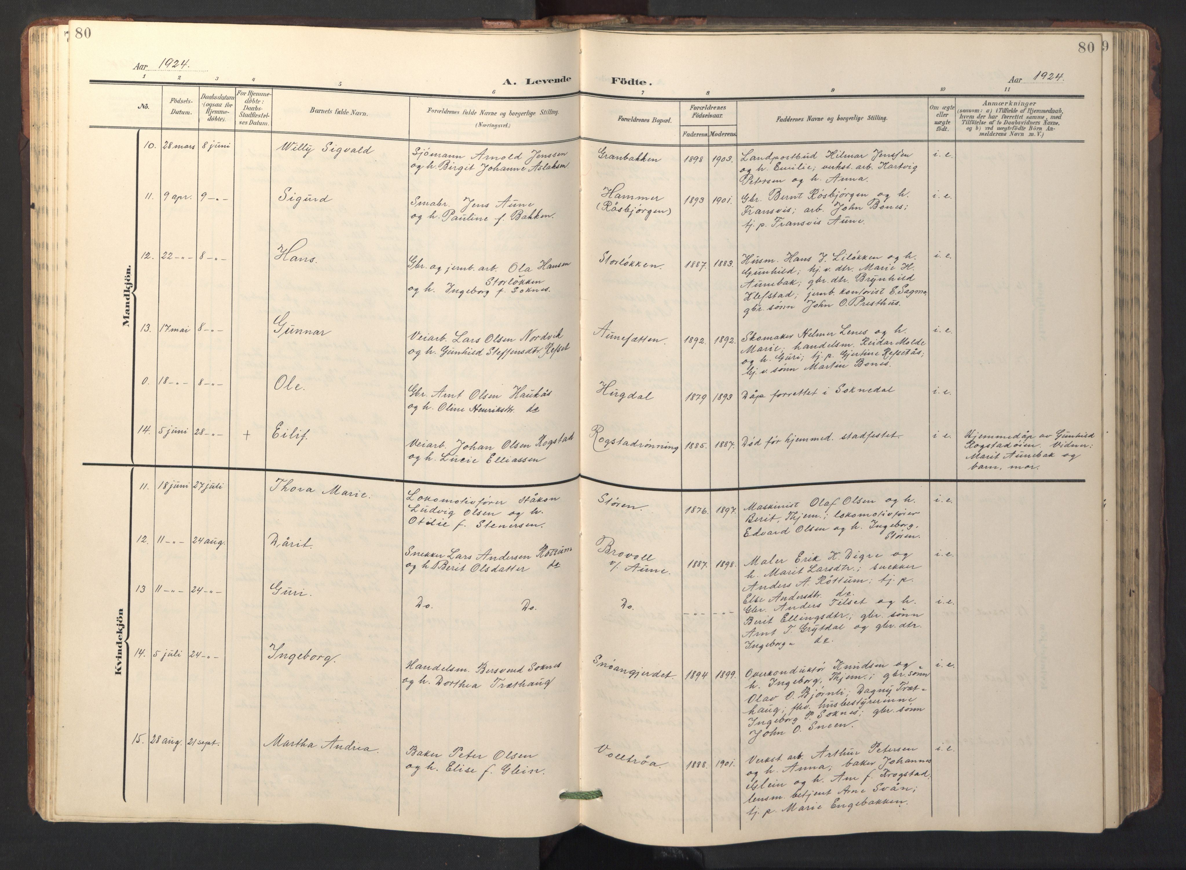 Ministerialprotokoller, klokkerbøker og fødselsregistre - Sør-Trøndelag, AV/SAT-A-1456/687/L1019: Parish register (copy) no. 687C03, 1904-1931, p. 80