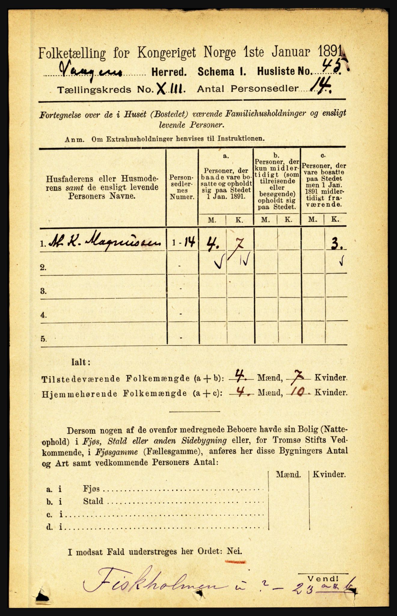 RA, 1891 census for 1865 Vågan, 1891, p. 3317