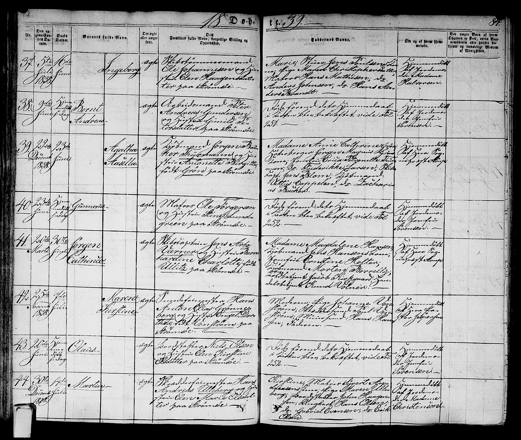 Strømsø kirkebøker, SAKO/A-246/F/Fa/L0012: Parish register (official) no. I 12, 1830-1847, p. 84