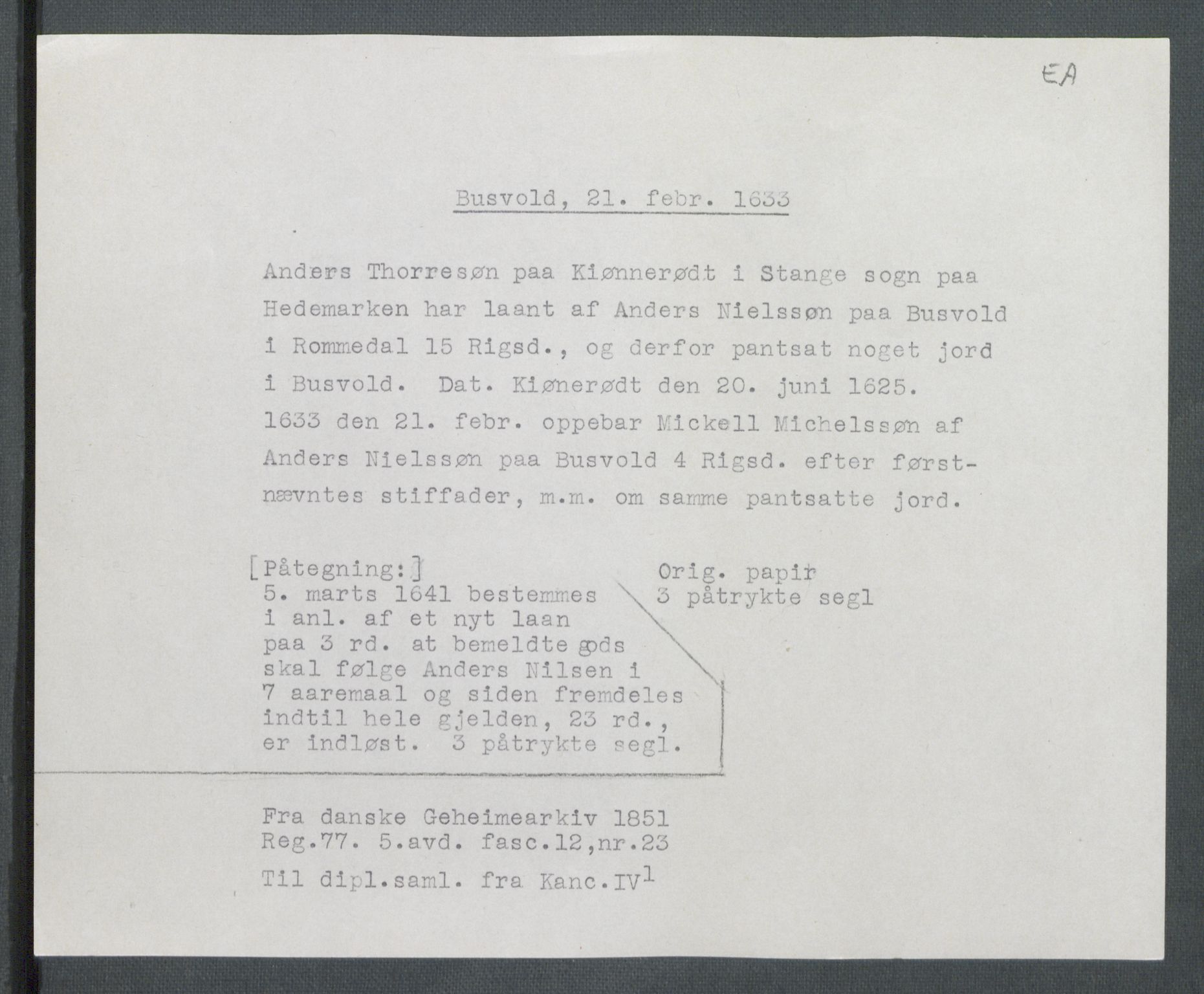 Riksarkivets diplomsamling, AV/RA-EA-5965/F02/L0144: Dokumenter, 1633, p. 9