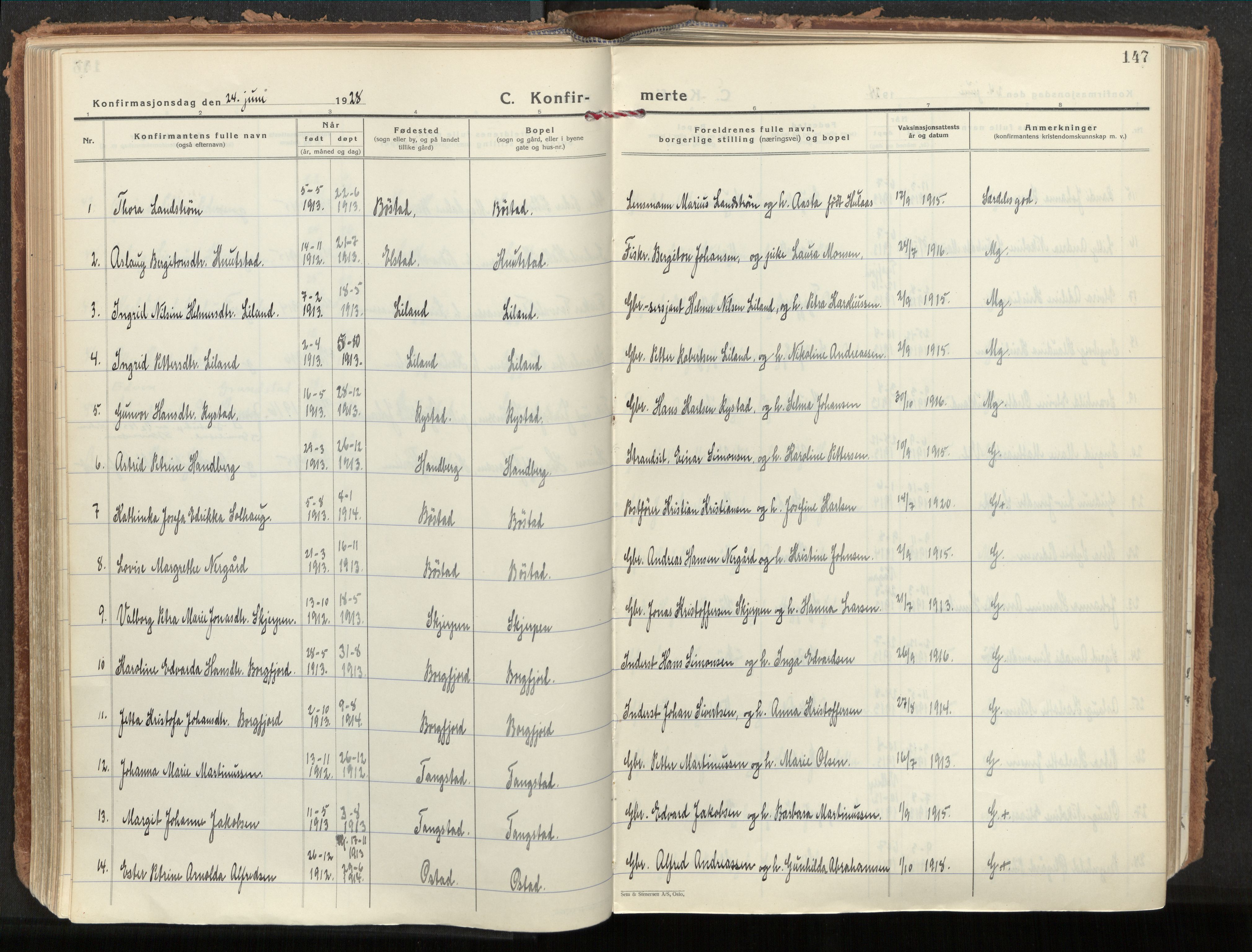 Ministerialprotokoller, klokkerbøker og fødselsregistre - Nordland, AV/SAT-A-1459/880/L1137: Parish register (official) no. 880A11, 1927-1944, p. 147