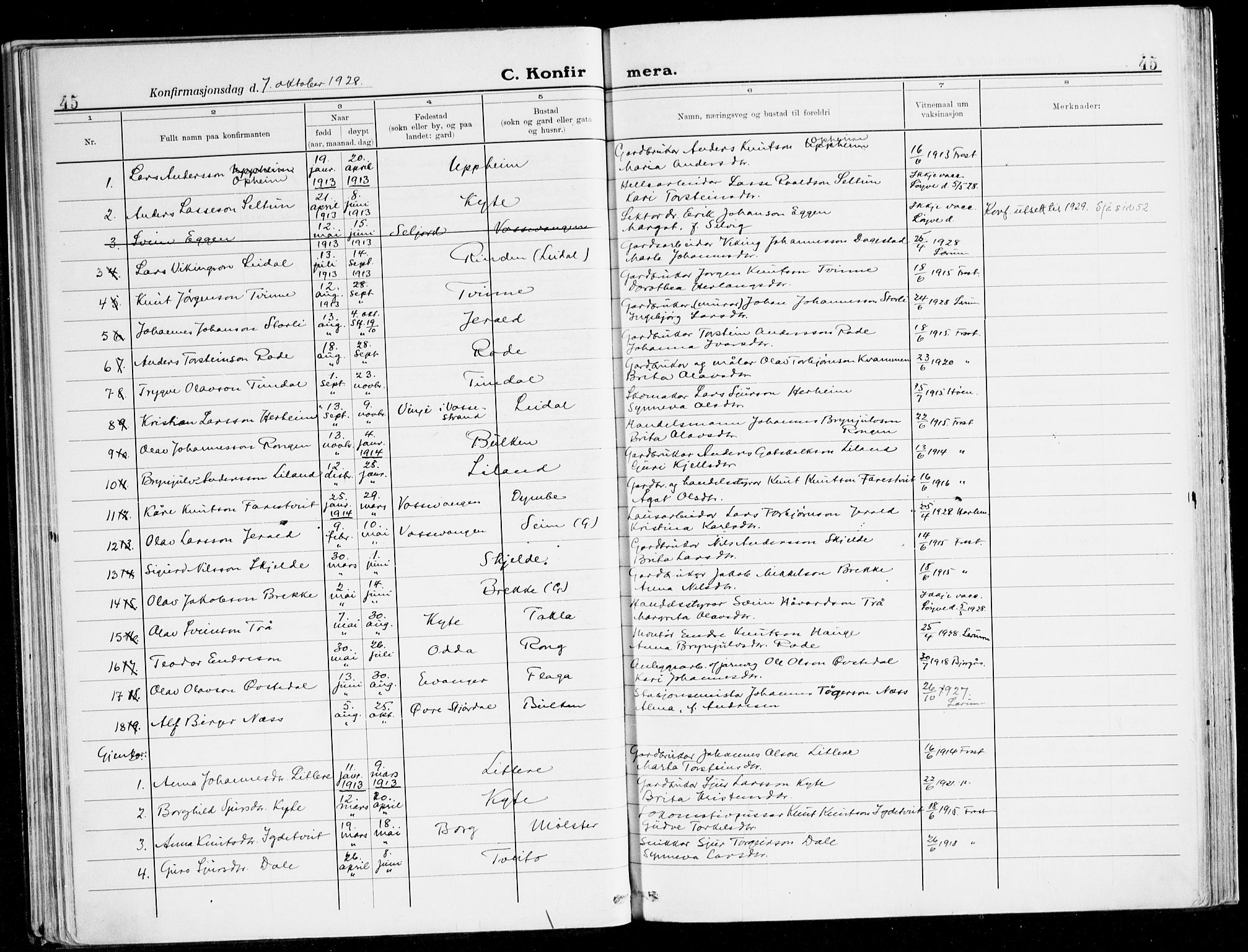 Voss sokneprestembete, AV/SAB-A-79001/H/Haa: Parish register (official) no. B 3, 1922-1942, p. 45