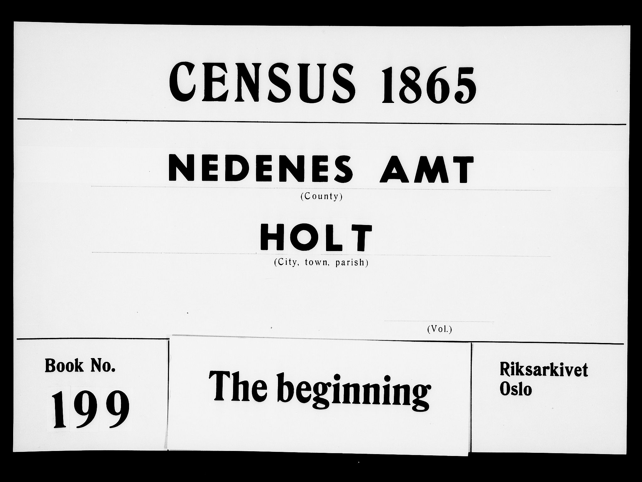 RA, 1865 census for Holt/Holt, 1865, p. 1
