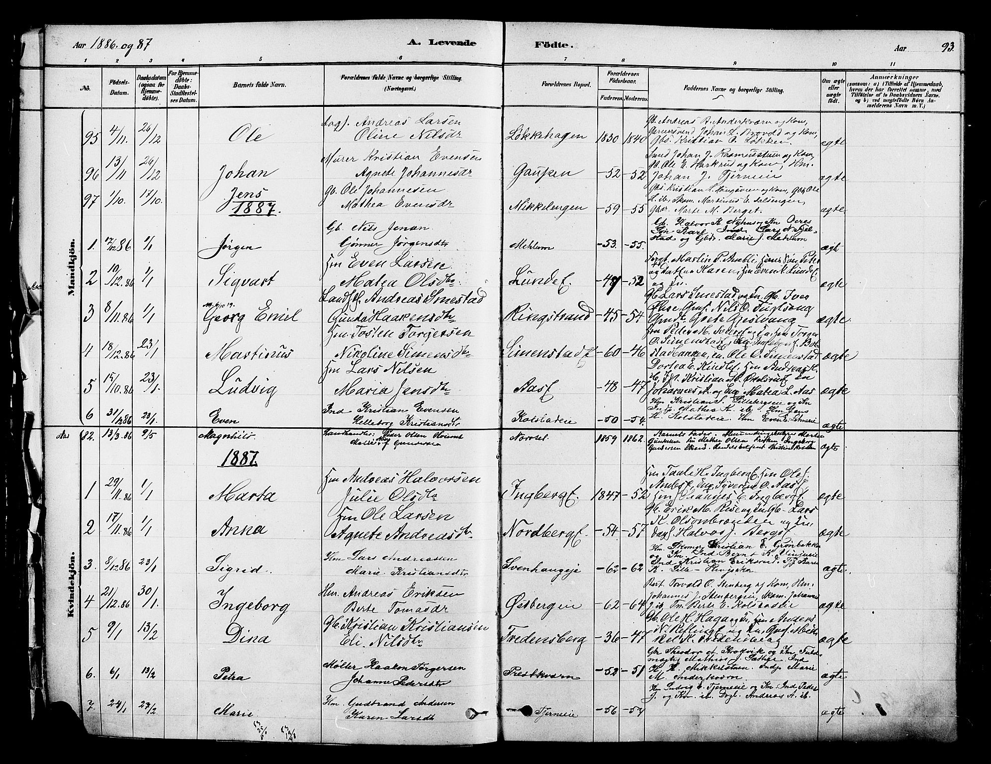 Ringsaker prestekontor, SAH/PREST-014/K/Ka/L0012: Parish register (official) no. 12, 1879-1890, p. 93