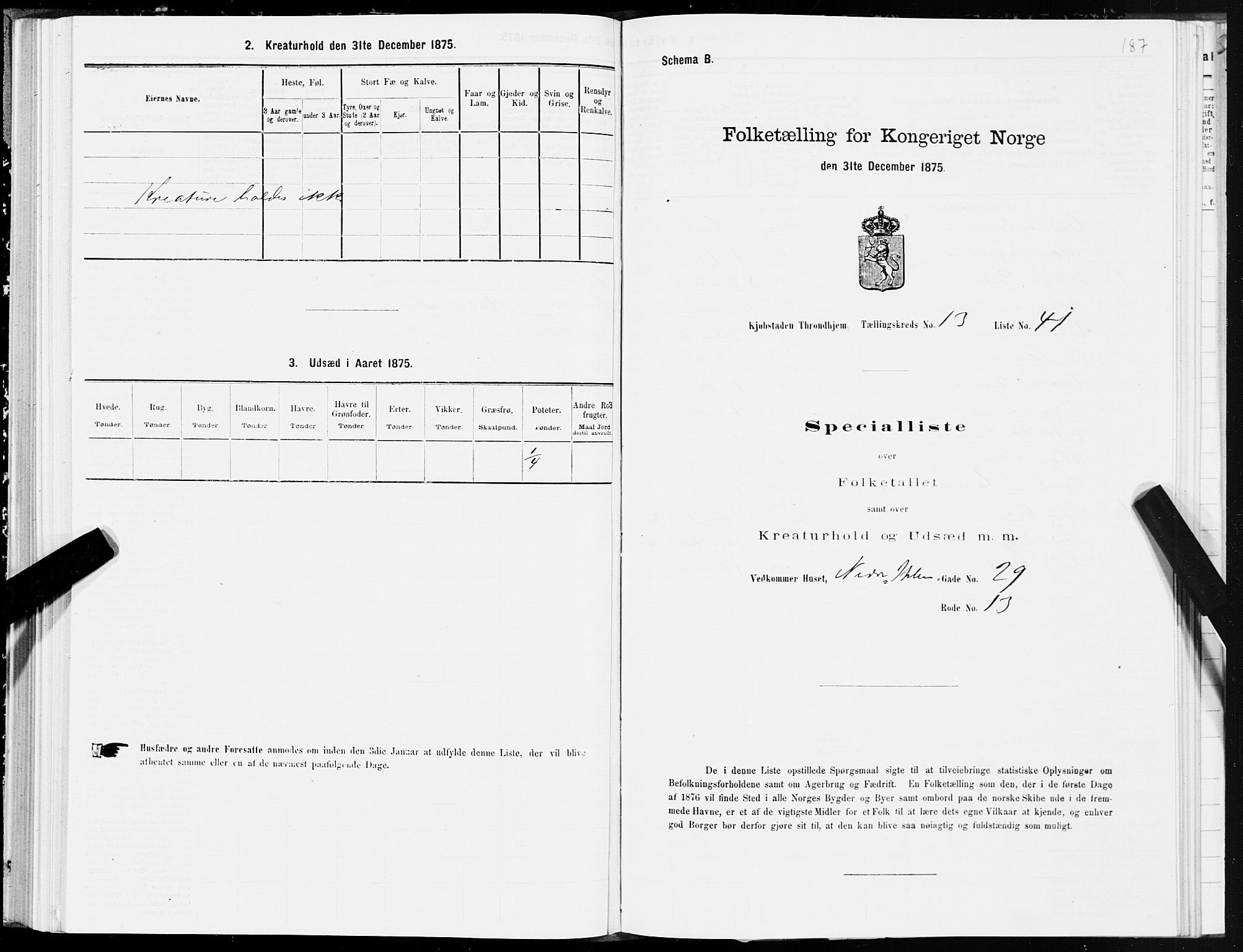 SAT, 1875 census for 1601 Trondheim, 1875, p. 7187