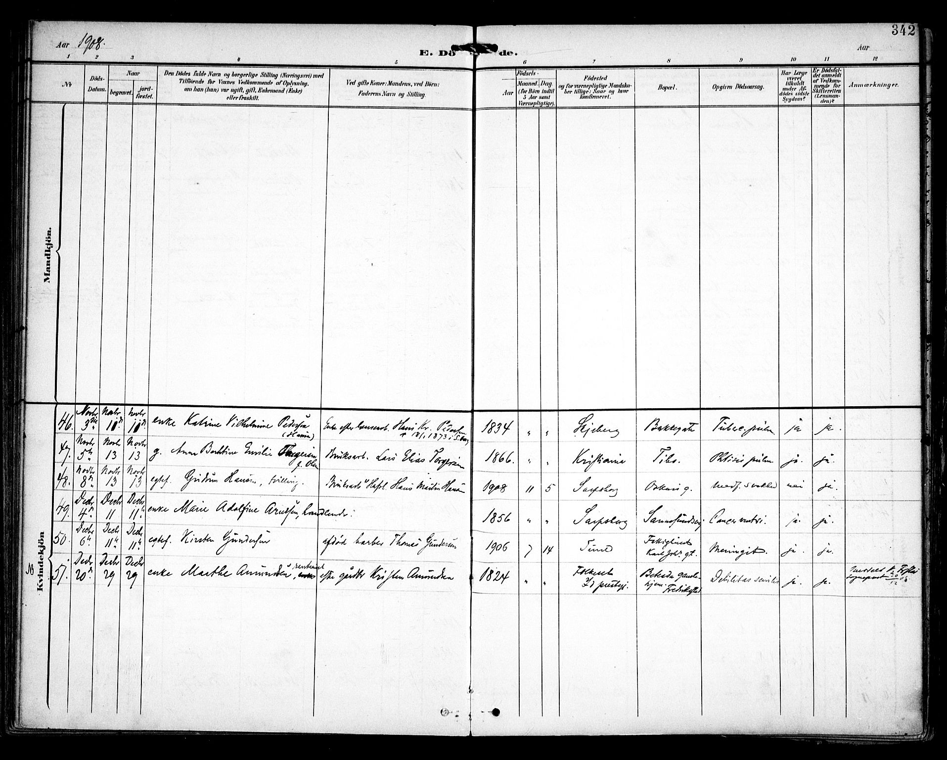 Sarpsborg prestekontor Kirkebøker, AV/SAO-A-2006/F/Fa/L0006: Parish register (official) no. 6, 1900-1909, p. 342