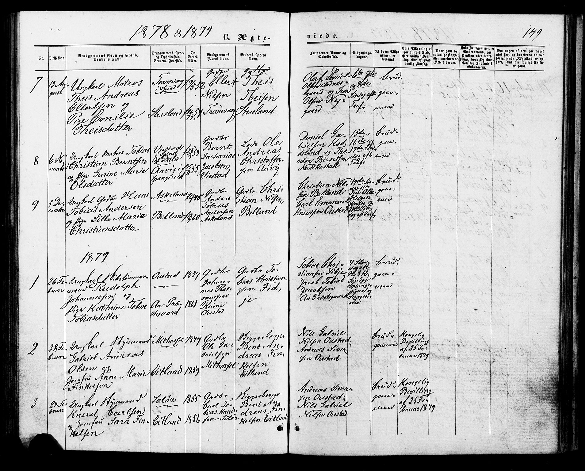 Lyngdal sokneprestkontor, AV/SAK-1111-0029/F/Fa/Faa/L0003: Parish register (official) no. A 3, 1871-1882, p. 149