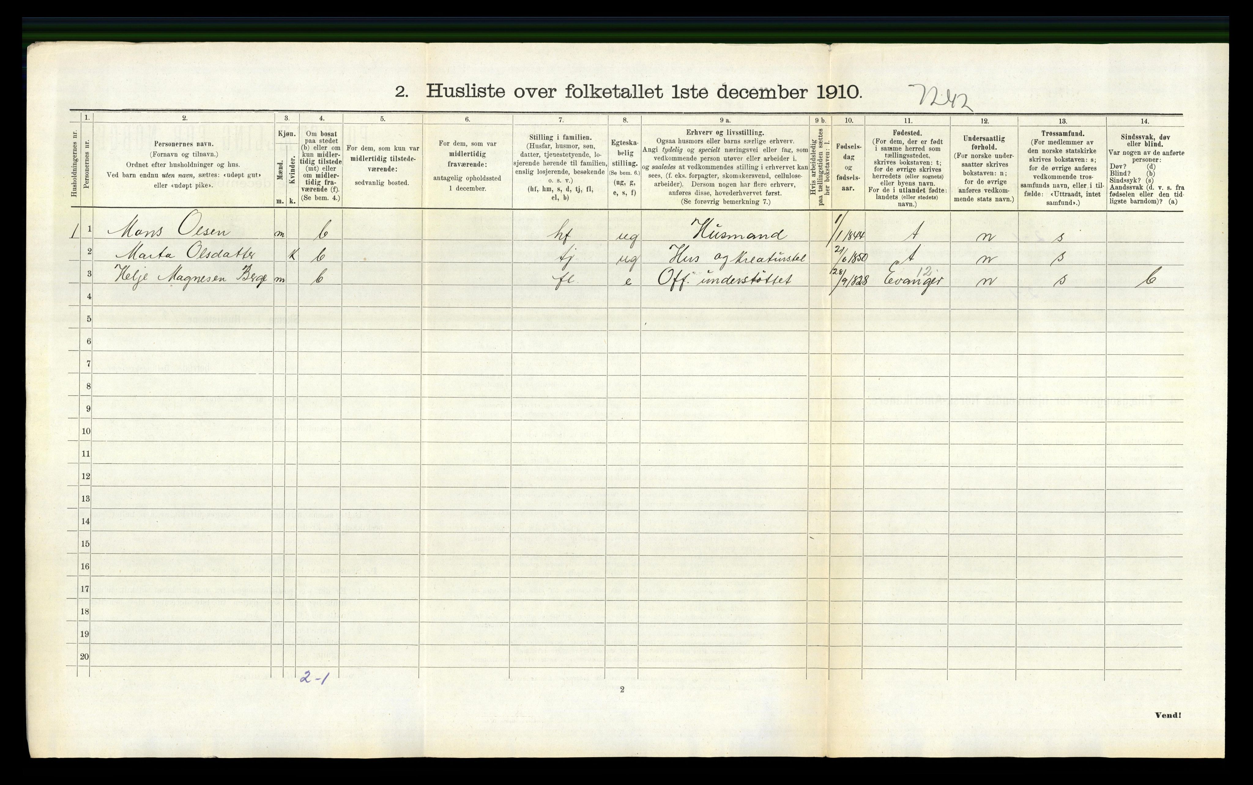 RA, 1910 census for Bruvik, 1910, p. 837