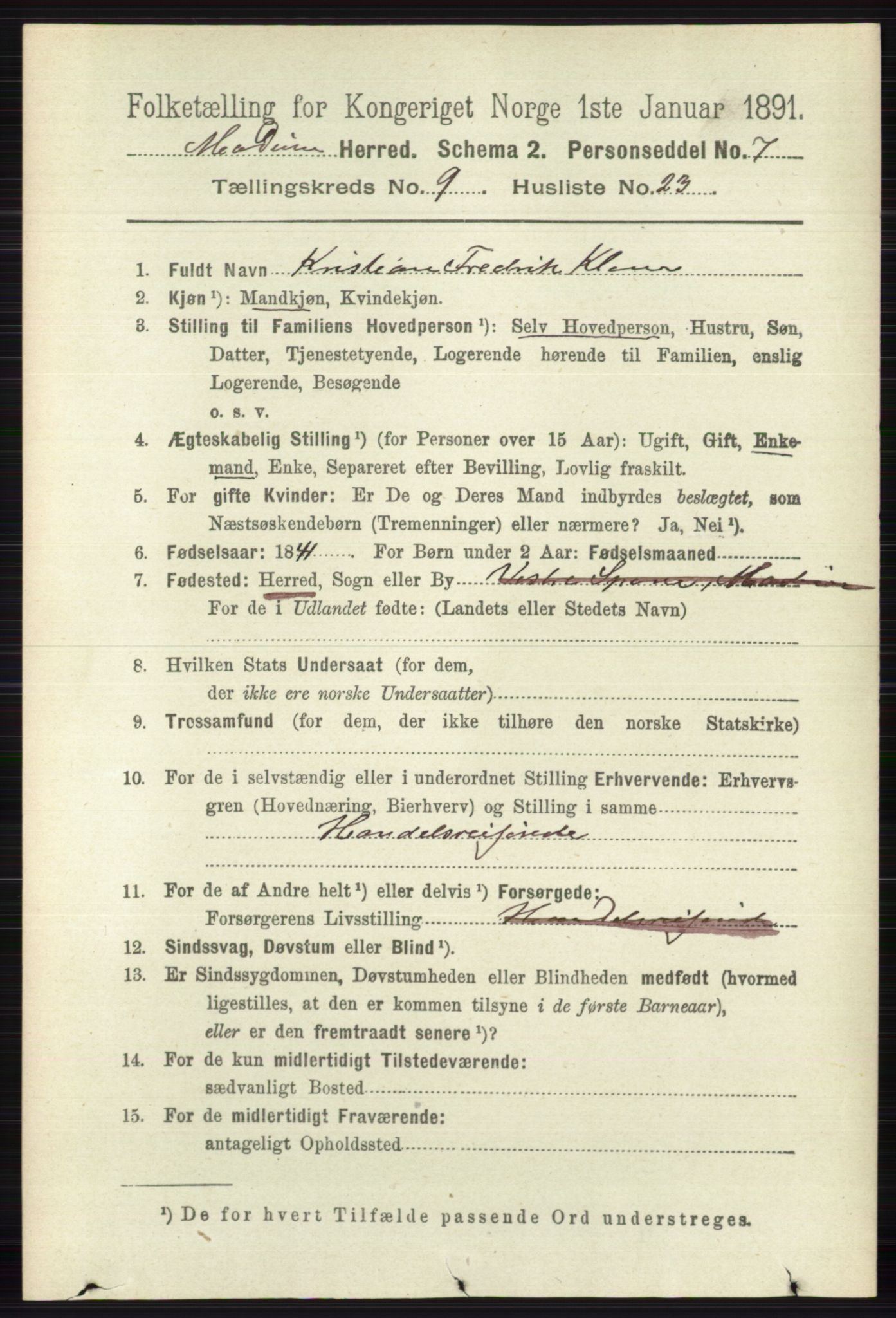 RA, 1891 census for 0623 Modum, 1891, p. 3596