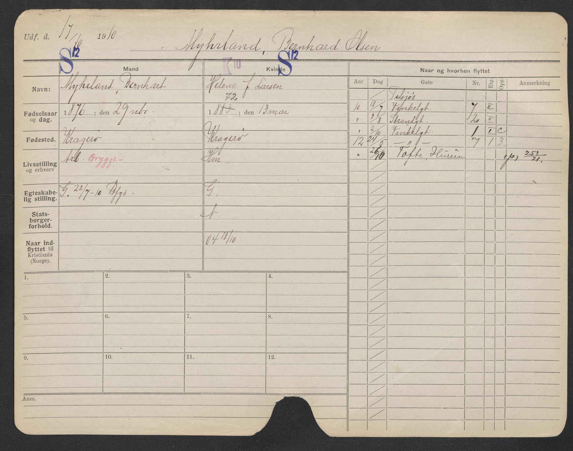 Oslo folkeregister, Registerkort, AV/SAO-A-11715/F/Fa/Fac/L0007: Menn, 1906-1914, p. 952a