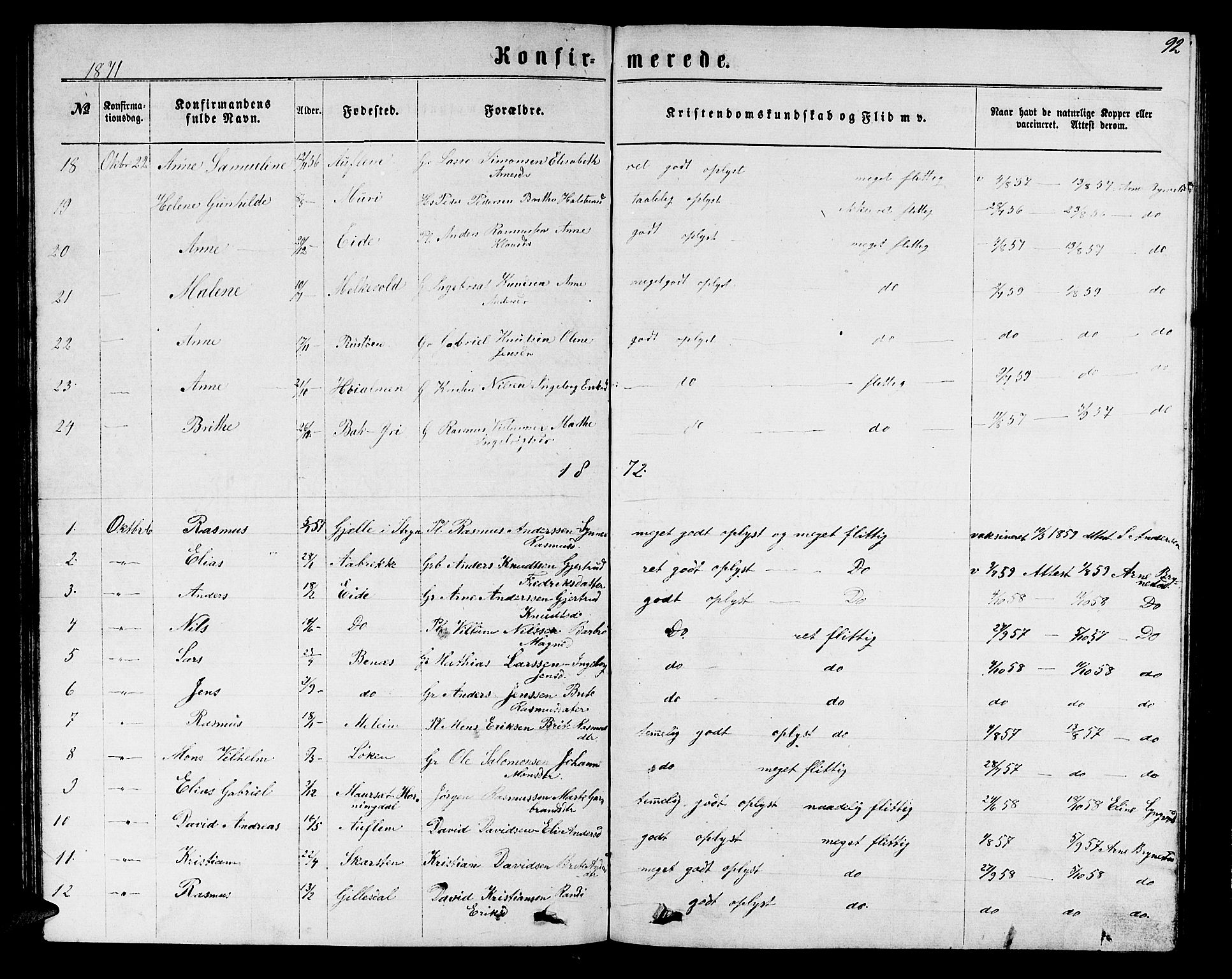 Innvik sokneprestembete, AV/SAB-A-80501: Parish register (copy) no. B 2, 1864-1885, p. 92