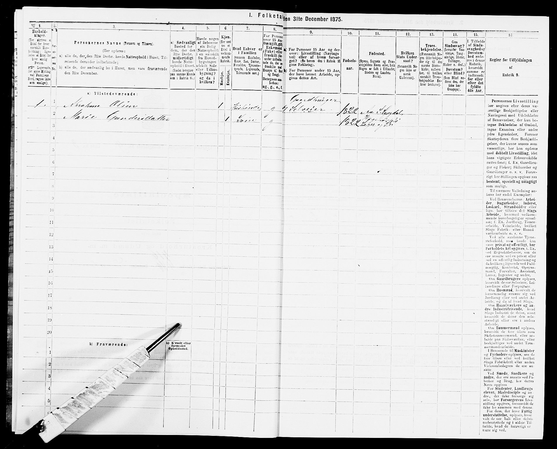 SAK, 1875 census for 1032P Lyngdal, 1875, p. 1363