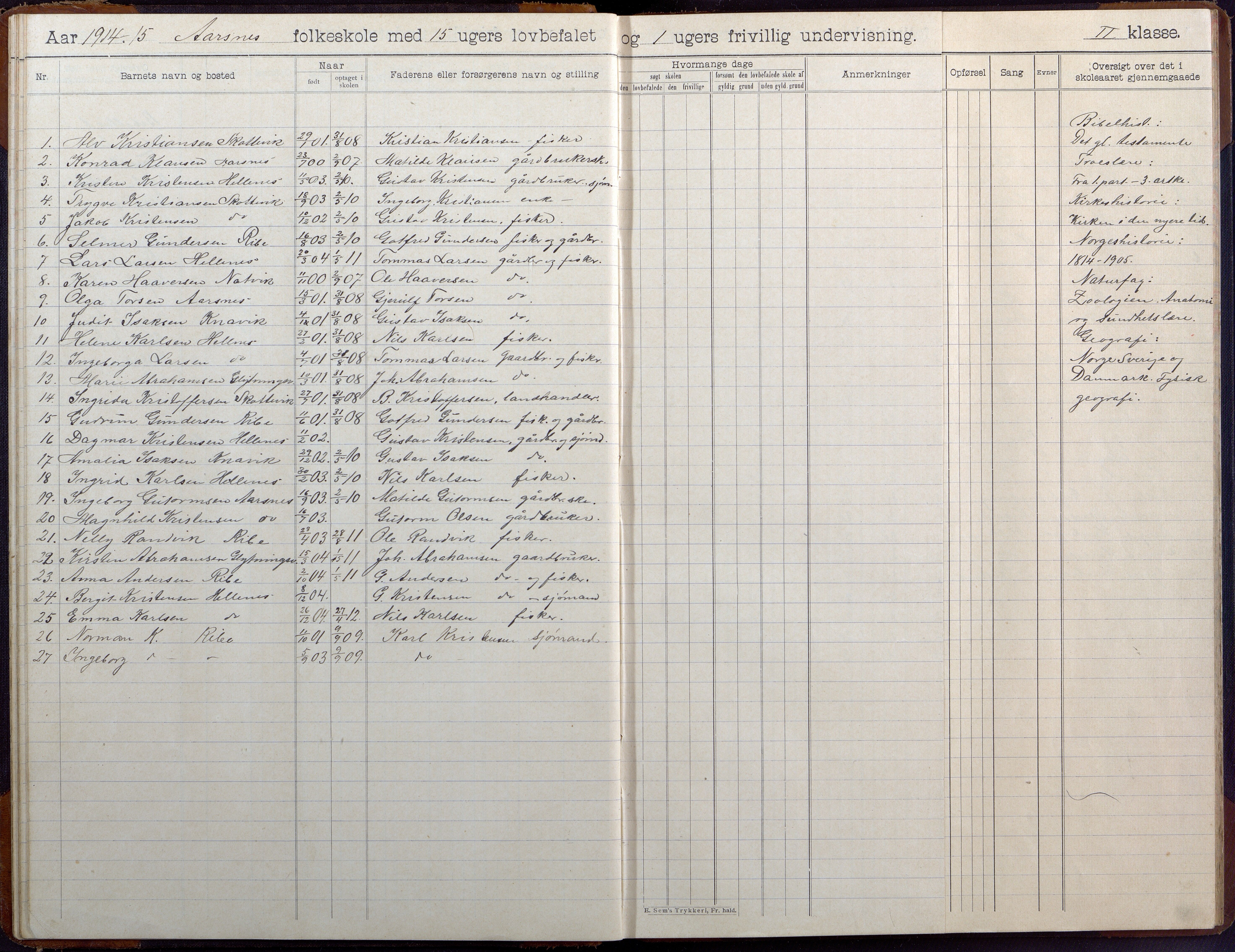 Høvåg kommune, AAKS/KA0927-PK/2/2/L0041: Ytre Årsnes og Ulvøysund - Skoleprotokoll (Ytre Årsnes, Hæstad), 1905-1929