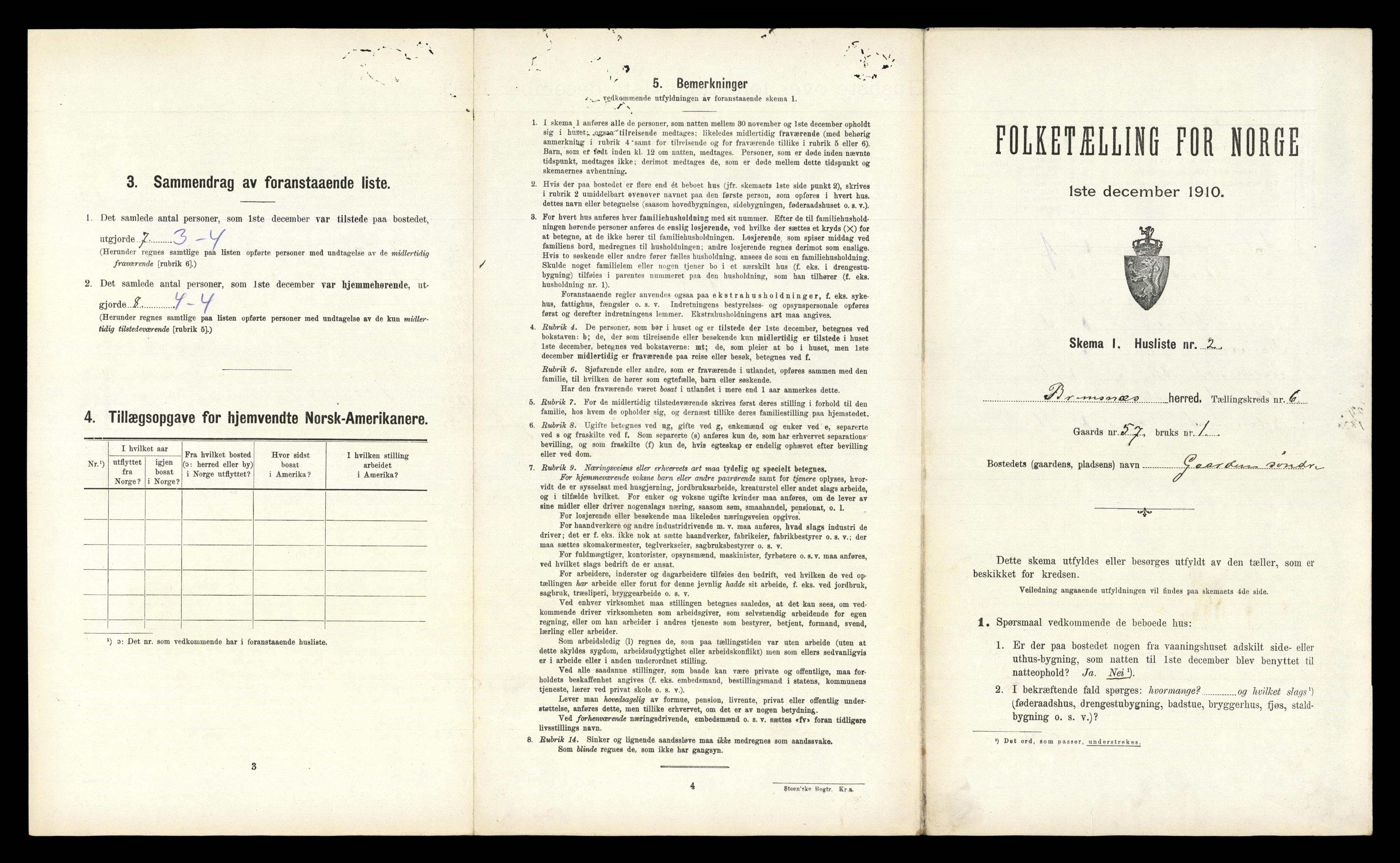 RA, 1910 census for Bremsnes, 1910, p. 816