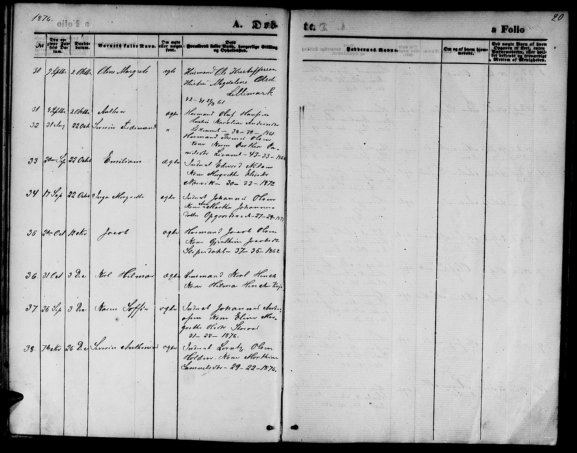 Ministerialprotokoller, klokkerbøker og fødselsregistre - Nord-Trøndelag, AV/SAT-A-1458/733/L0326: Parish register (copy) no. 733C01, 1871-1887, p. 20