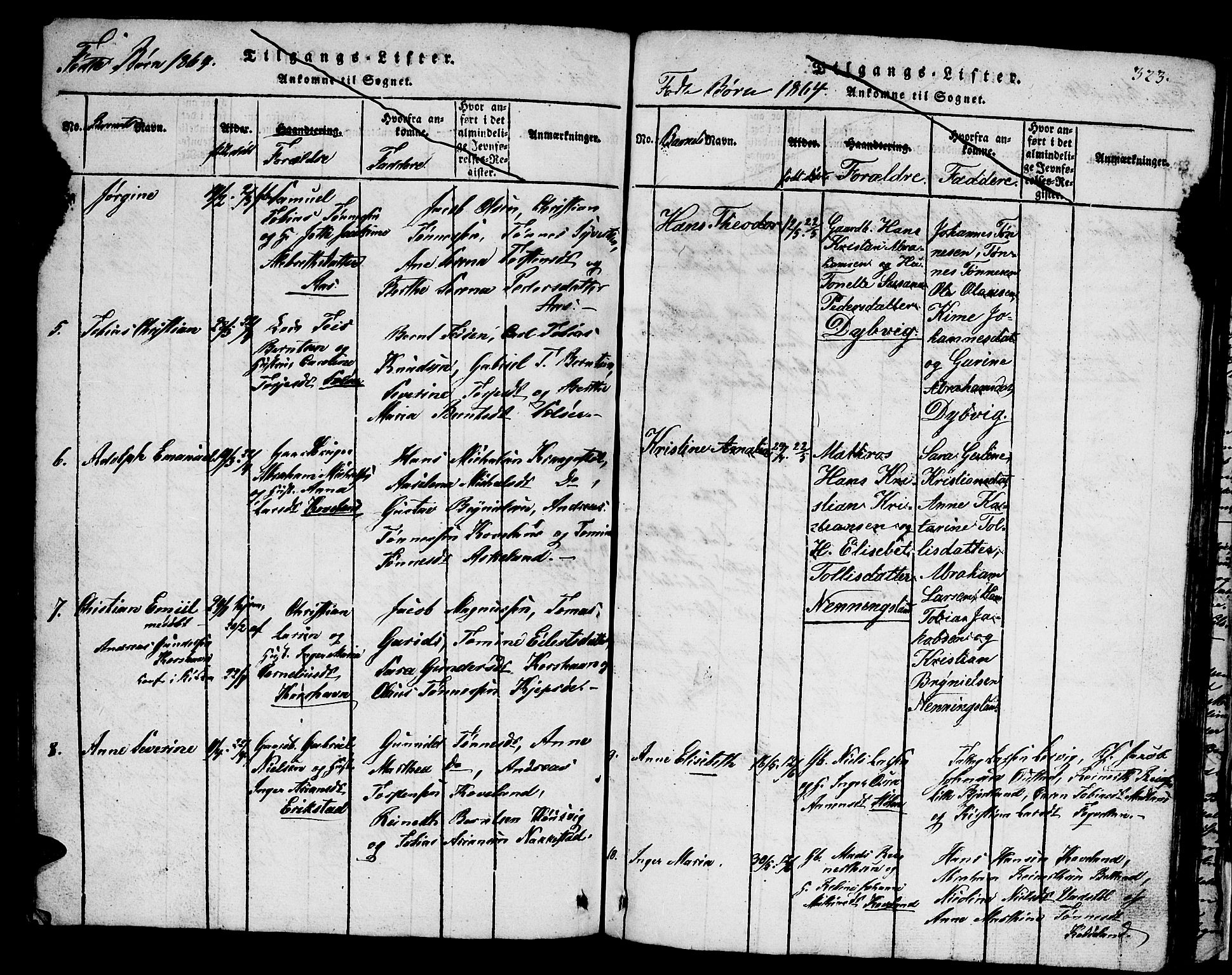 Lyngdal sokneprestkontor, SAK/1111-0029/F/Fb/Fba/L0001: Parish register (copy) no. B 1, 1816-1876, p. 323