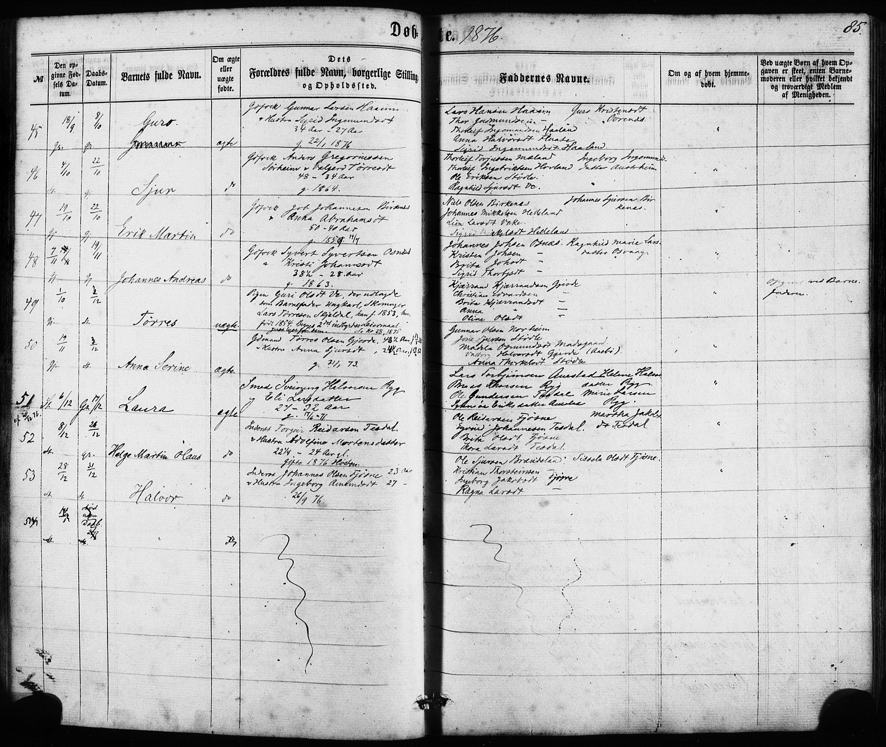 Etne sokneprestembete, SAB/A-75001/H/Haa: Parish register (official) no. A 9, 1862-1878, p. 85