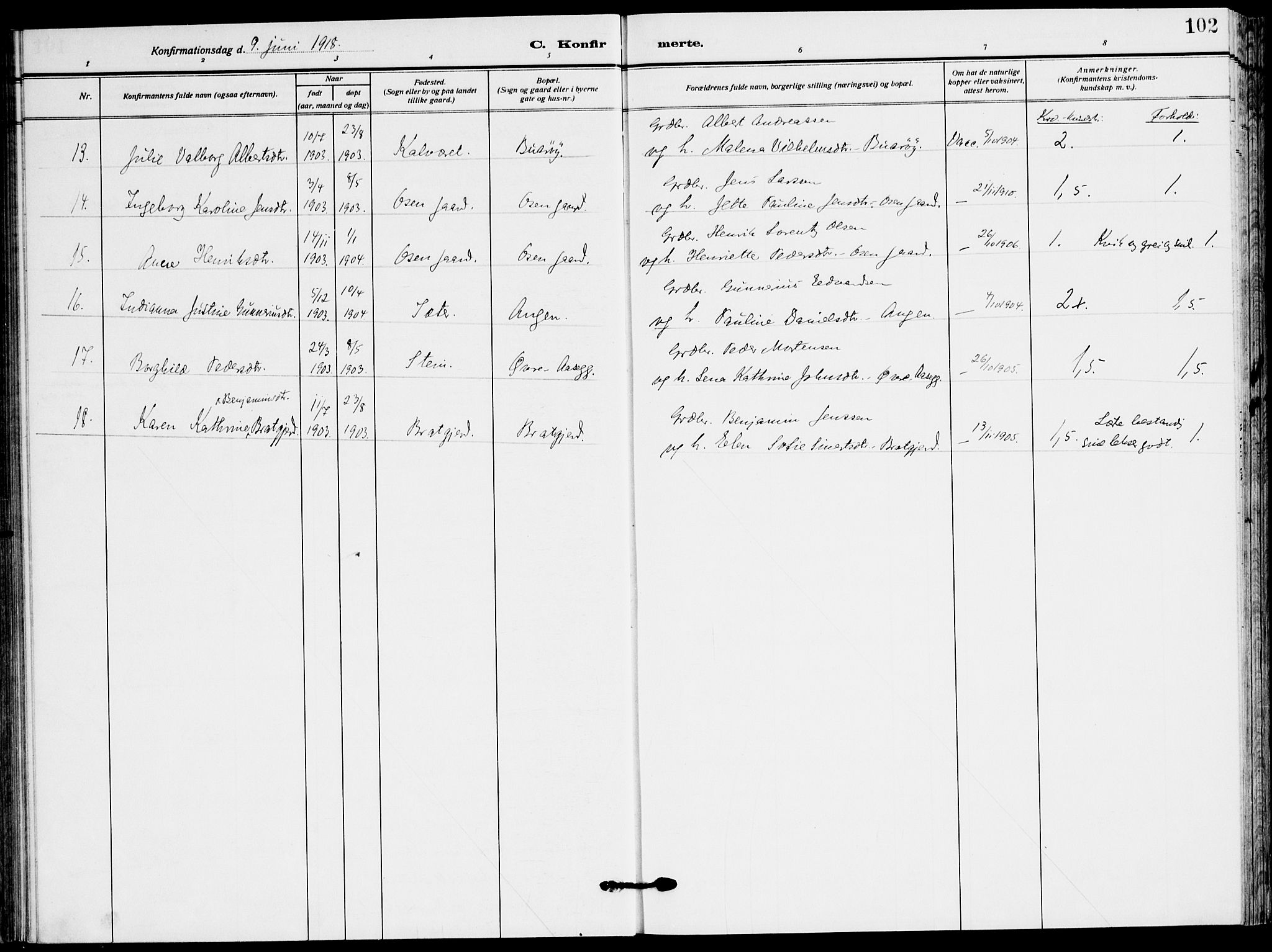 Ministerialprotokoller, klokkerbøker og fødselsregistre - Sør-Trøndelag, SAT/A-1456/658/L0724: Parish register (official) no. 658A03, 1912-1924, p. 102