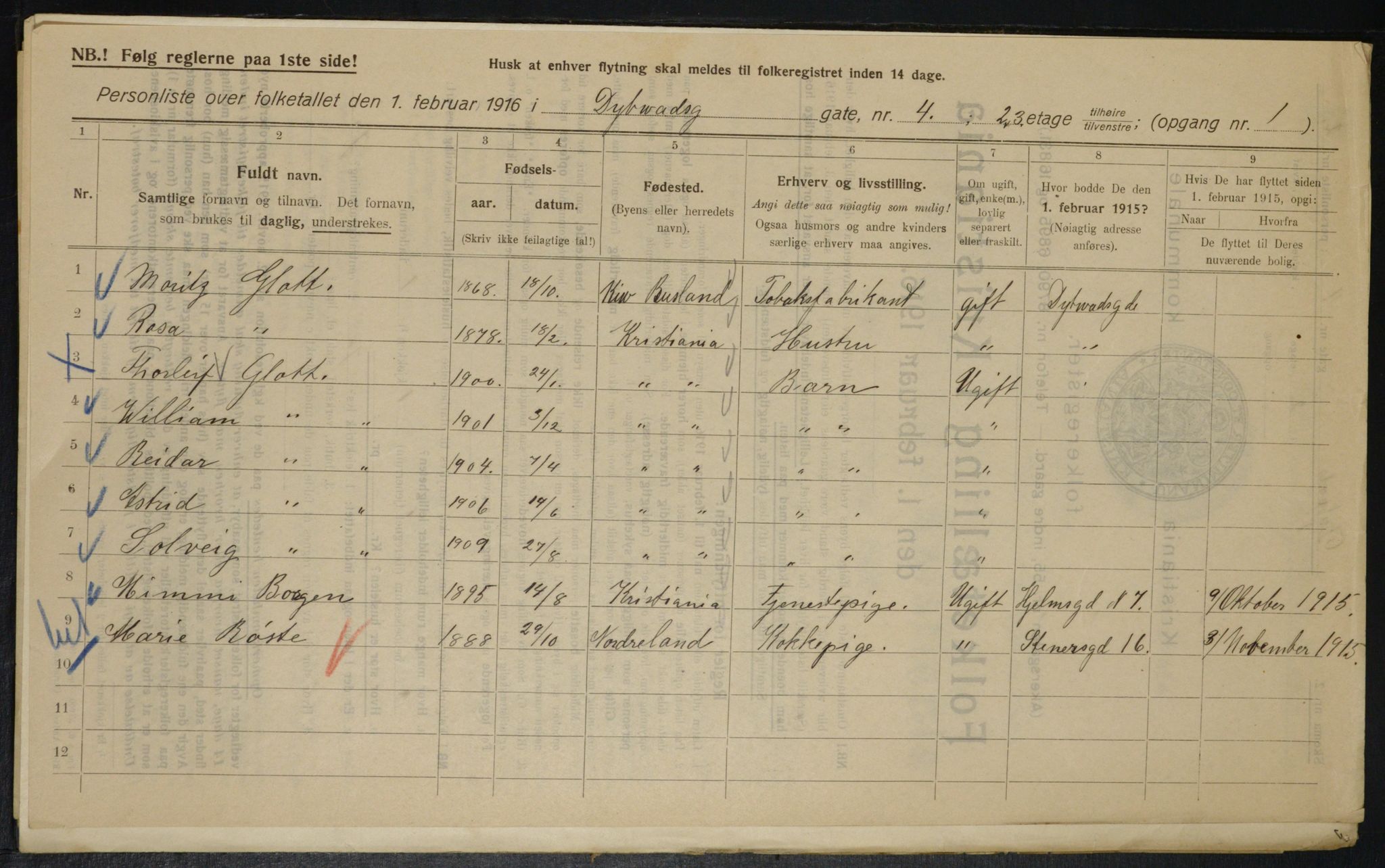 OBA, Municipal Census 1916 for Kristiania, 1916, p. 17580