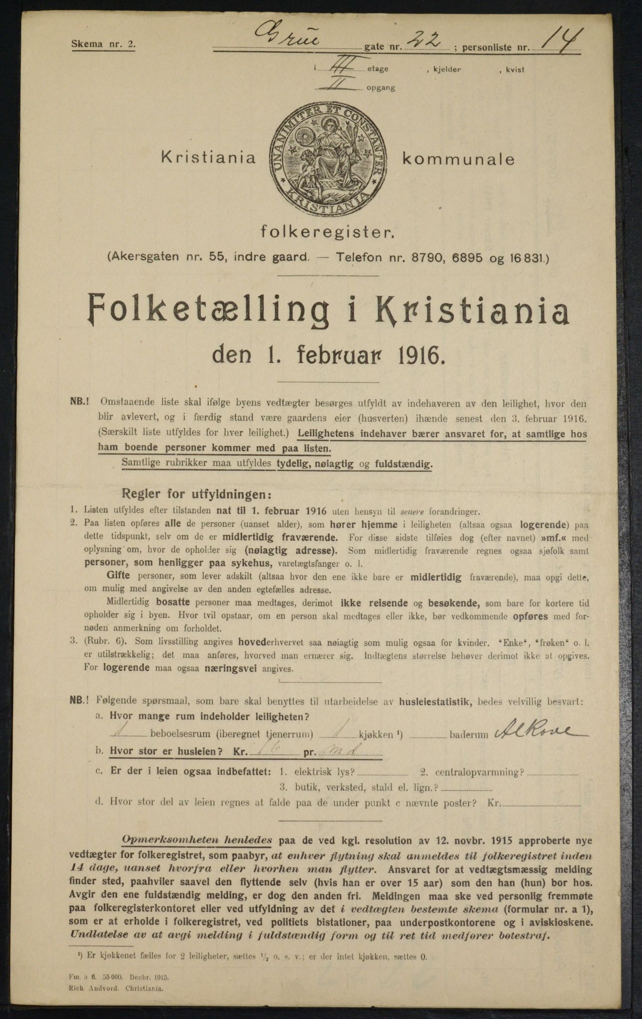 OBA, Municipal Census 1916 for Kristiania, 1916, p. 31172