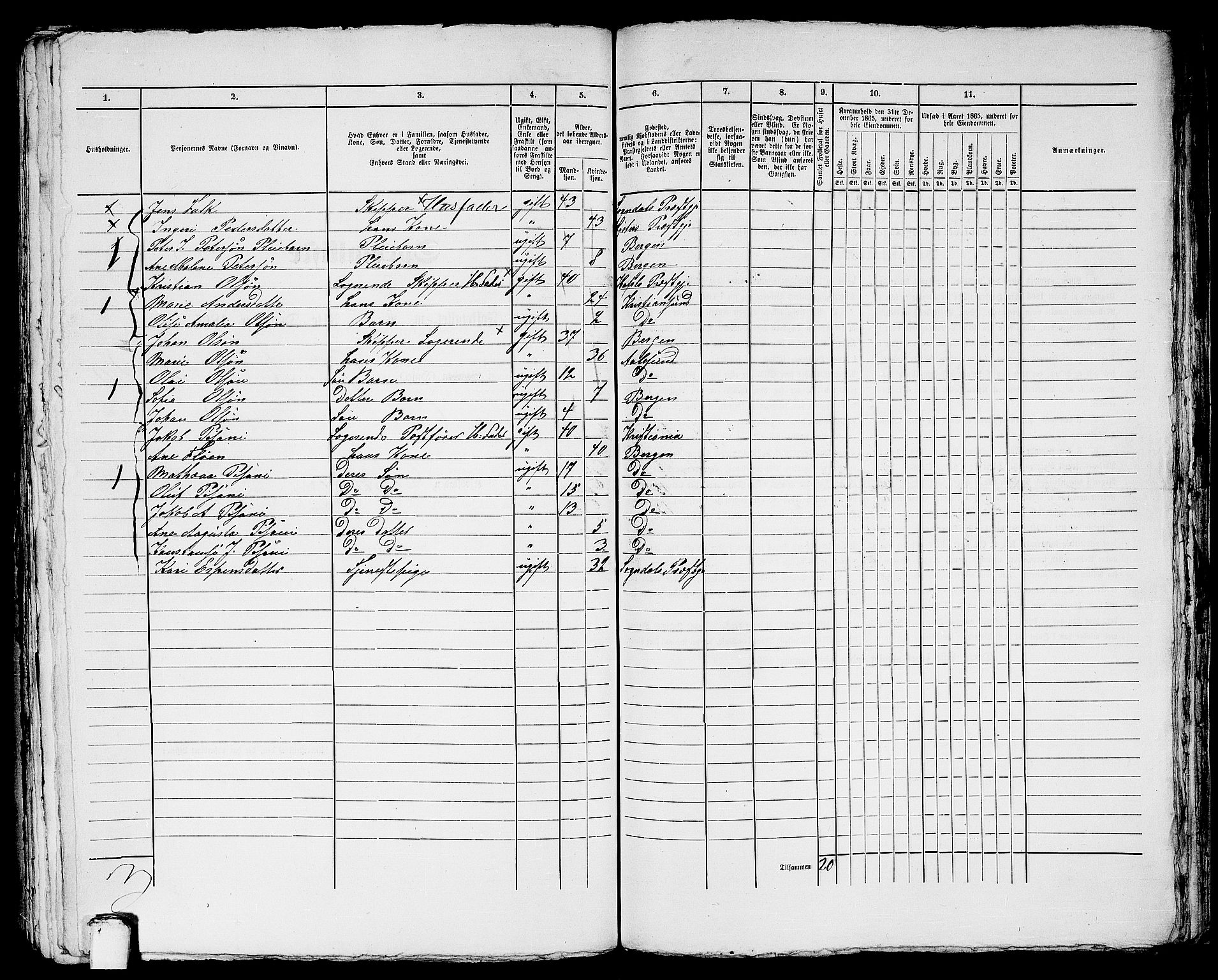 RA, 1865 census for Bergen, 1865, p. 1499