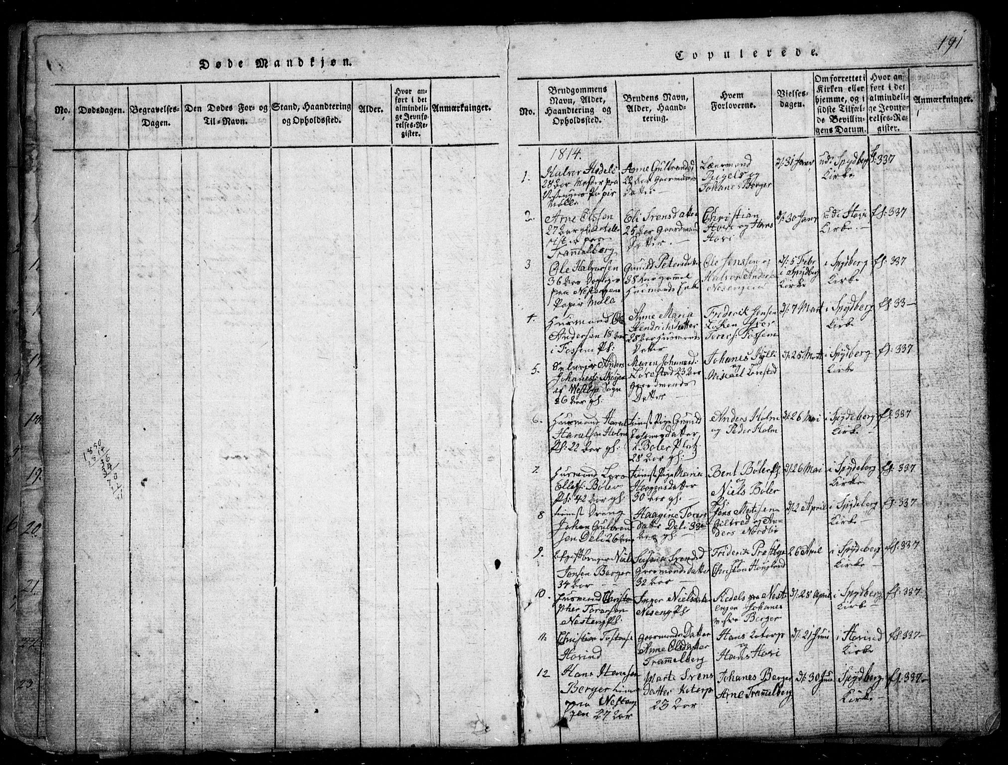 Spydeberg prestekontor Kirkebøker, AV/SAO-A-10924/G/Ga/L0001: Parish register (copy) no. I 1, 1814-1868, p. 191
