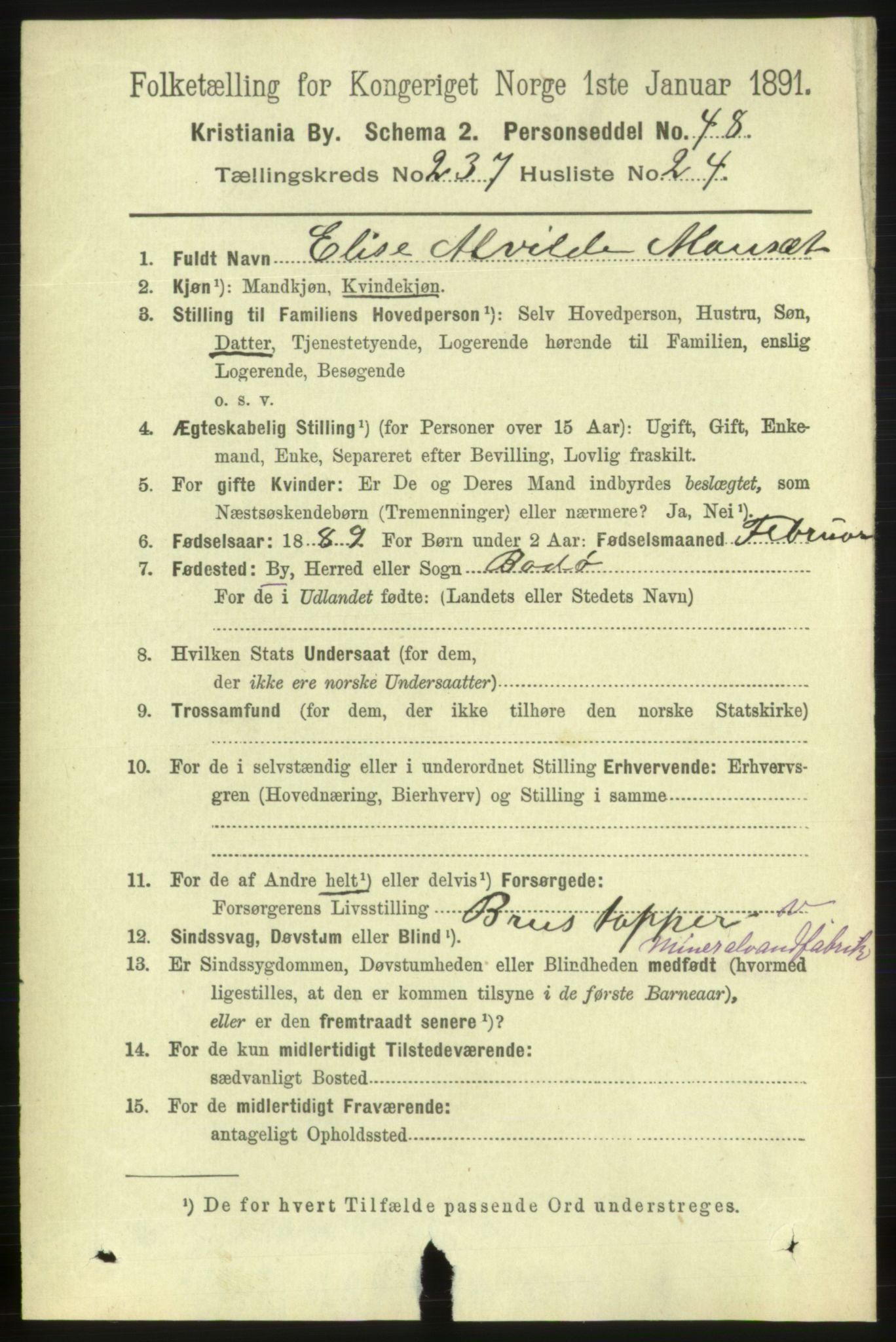 RA, 1891 census for 0301 Kristiania, 1891, p. 144705