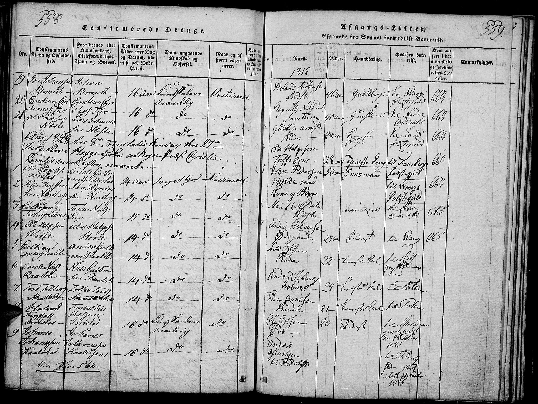 Slidre prestekontor, SAH/PREST-134/H/Ha/Haa/L0002: Parish register (official) no. 2, 1814-1830, p. 558-559