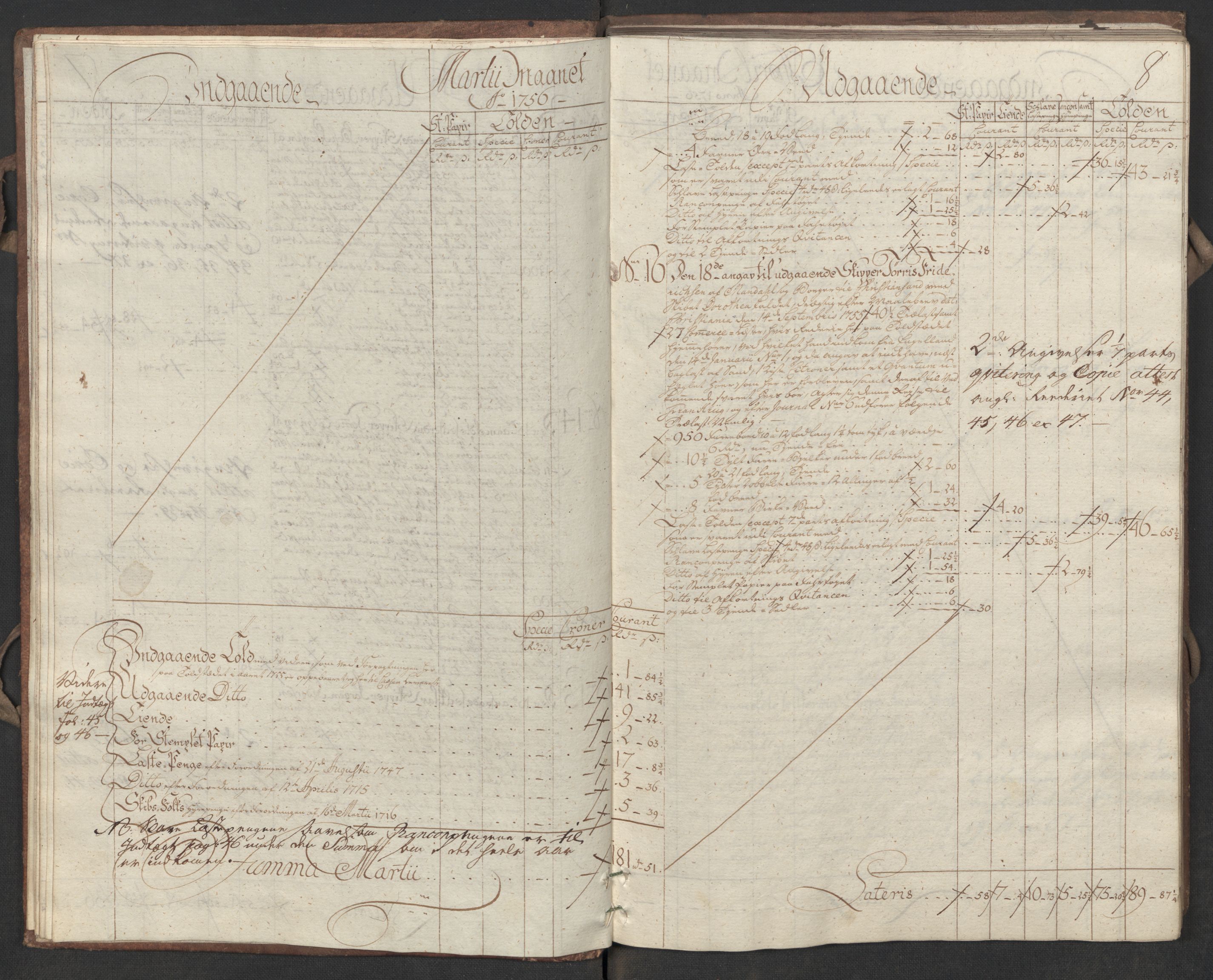 Generaltollkammeret, tollregnskaper, AV/RA-EA-5490/R17/L0017/0002: Tollregnskaper Mandal / Utgående hovedtollbok, 1756, p. 7b-8a