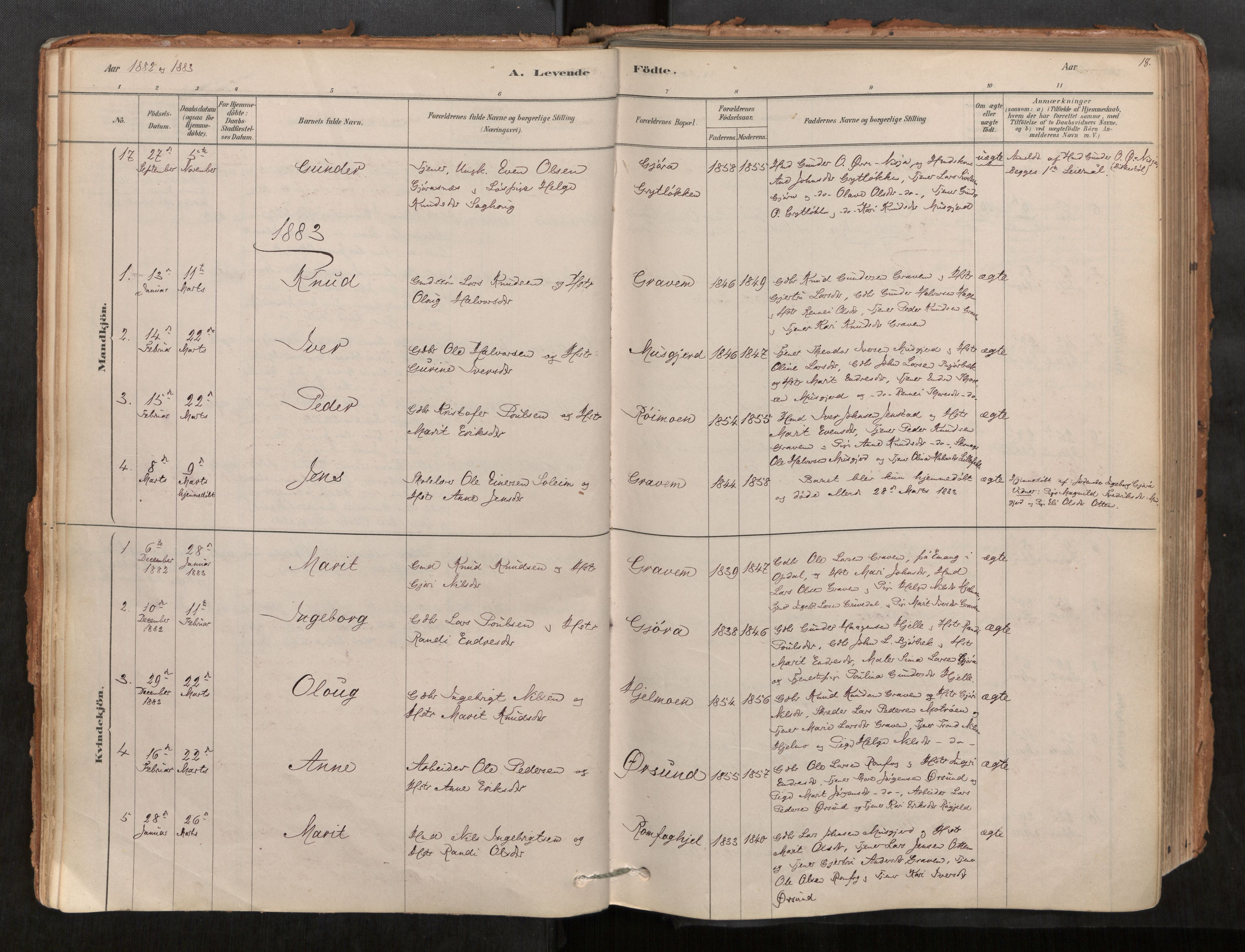 Sunndal sokneprestkontor, AV/SAT-A-1085/1/I/I1/I1a/L0001: Parish register (official) no. 1, 1877-1914, p. 18