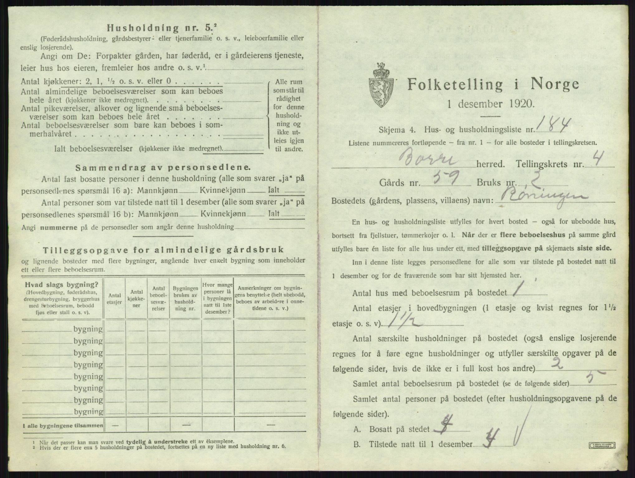 SAKO, 1920 census for Borre, 1920, p. 1358