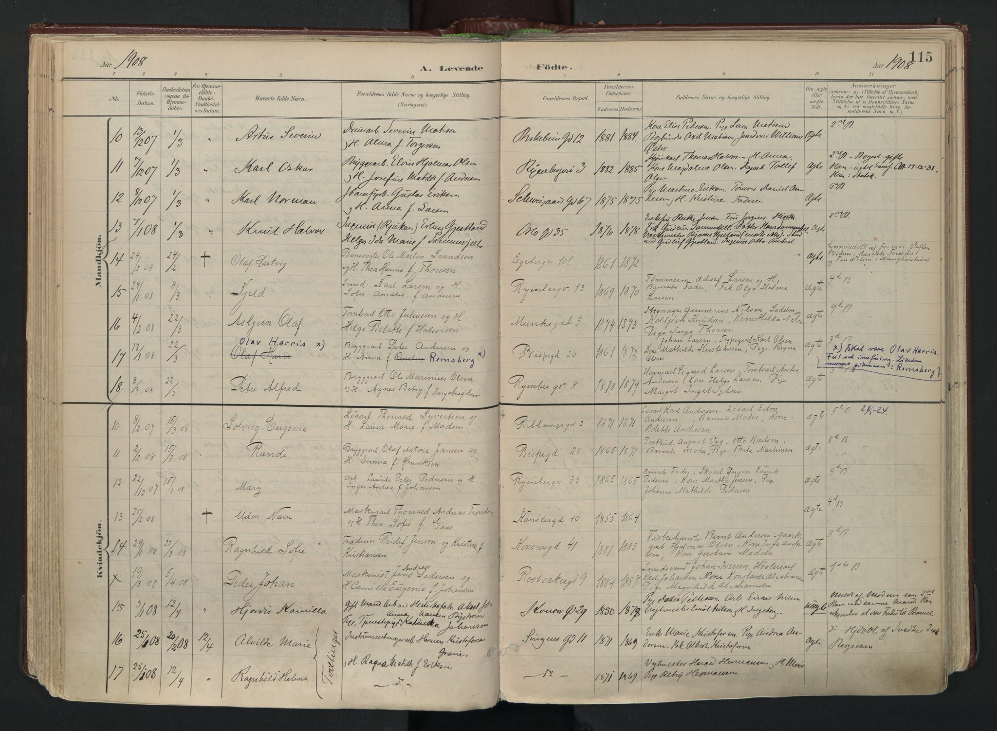 Gamlebyen prestekontor Kirkebøker, AV/SAO-A-10884/F/Fa/L0010: Parish register (official) no. 10, 1895-1935, p. 115