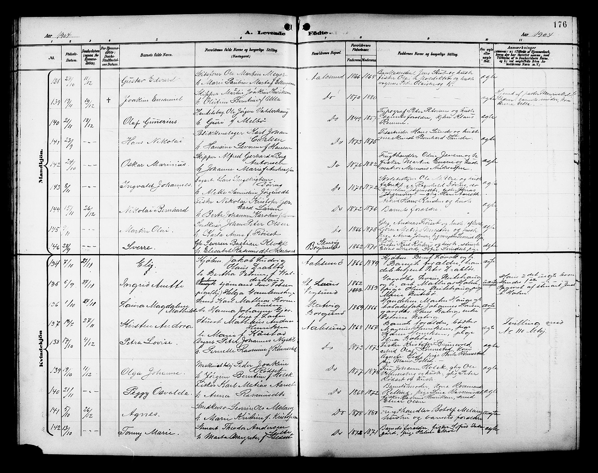 Ministerialprotokoller, klokkerbøker og fødselsregistre - Møre og Romsdal, AV/SAT-A-1454/529/L0468: Parish register (copy) no. 529C05, 1897-1908, p. 176