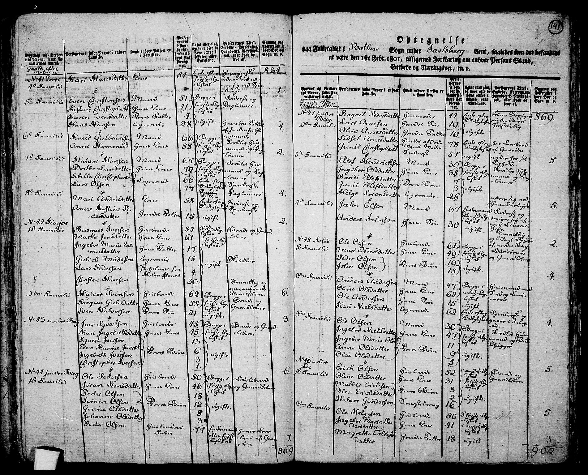 RA, 1801 census for 0715P Botne, 1801, p. 140b-141a
