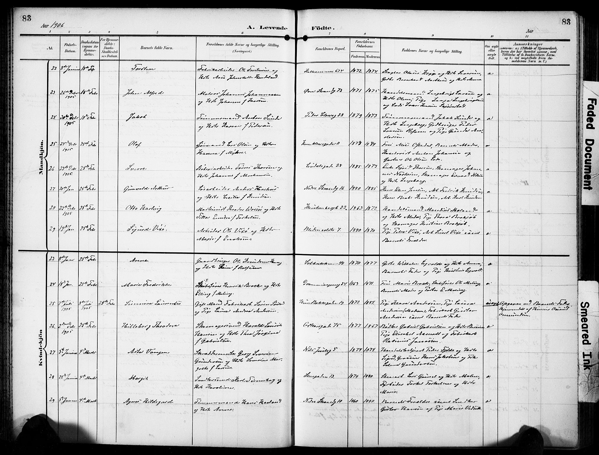 Domkirken sokneprestkontor, SAST/A-101812/001/30/30BB/L0018: Parish register (copy) no. B 18, 1903-1915, p. 83