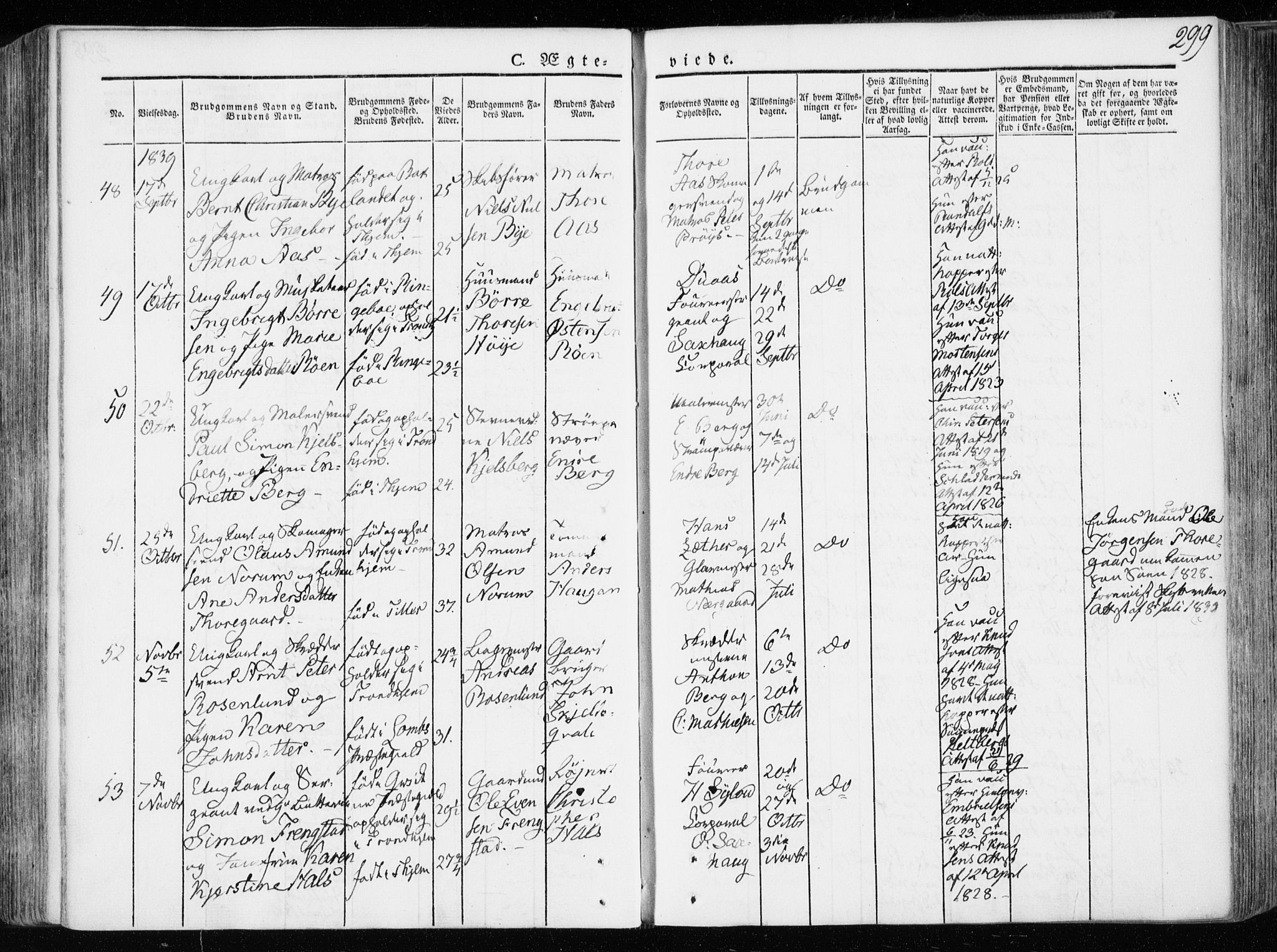 Ministerialprotokoller, klokkerbøker og fødselsregistre - Sør-Trøndelag, AV/SAT-A-1456/601/L0047: Parish register (official) no. 601A15, 1831-1839, p. 299