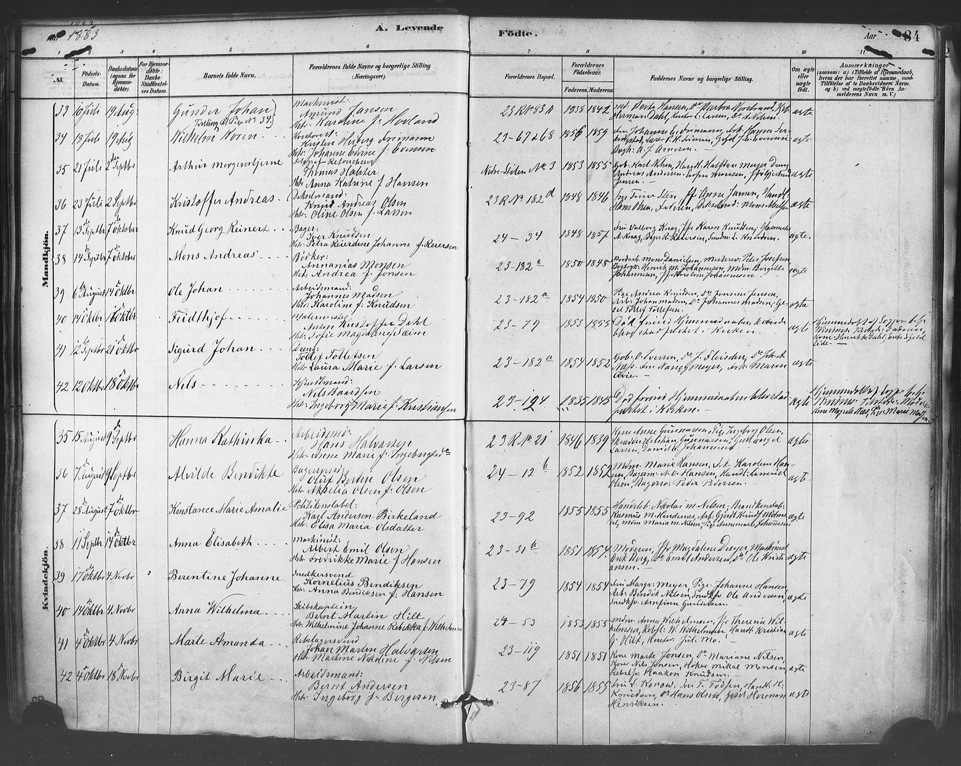 Mariakirken Sokneprestembete, SAB/A-76901/H/Haa/L0007: Parish register (official) no. A 7, 1878-1893, p. 34