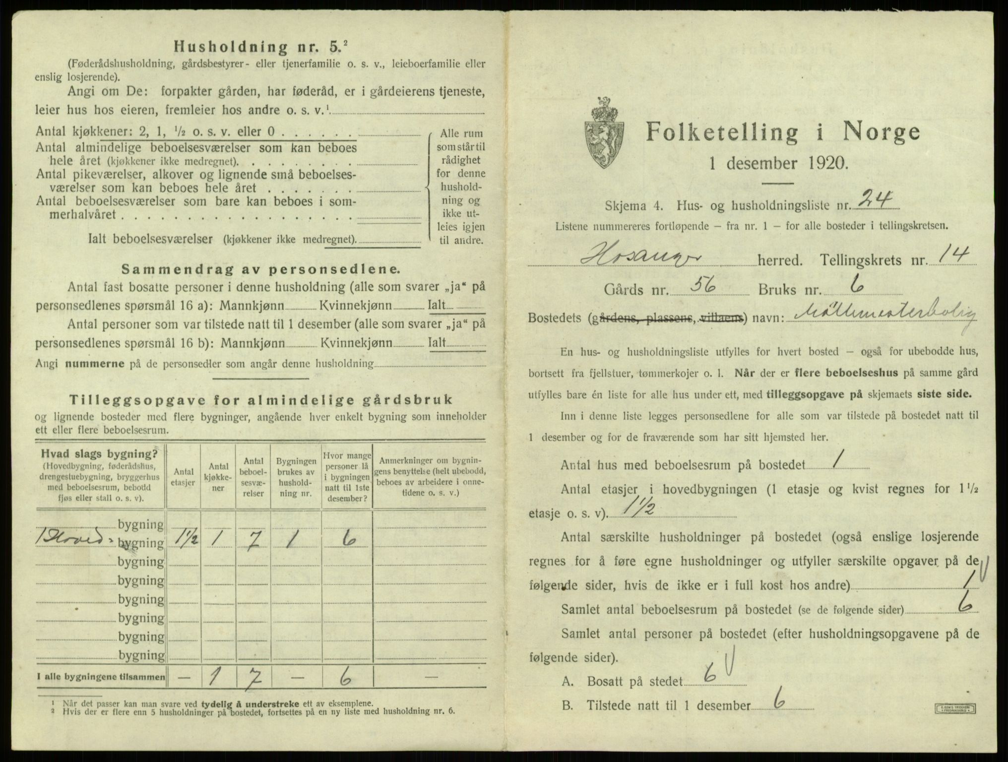 SAB, 1920 census for Hosanger, 1920, p. 762