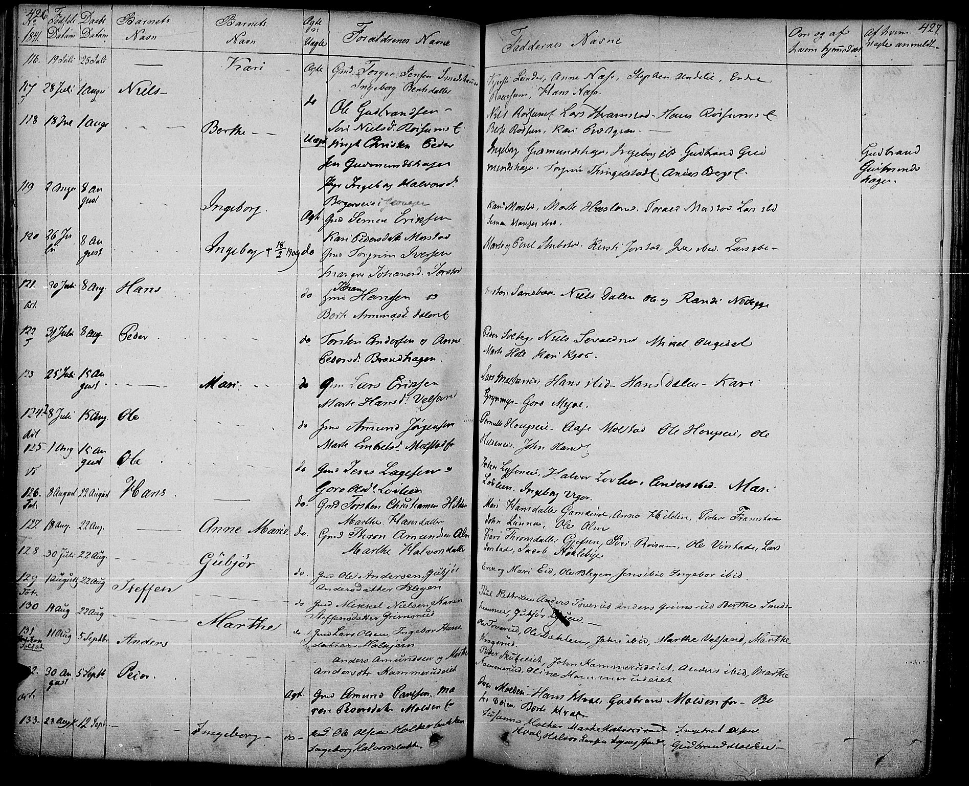 Gran prestekontor, SAH/PREST-112/H/Ha/Haa/L0010: Parish register (official) no. 10, 1824-1842, p. 426-427