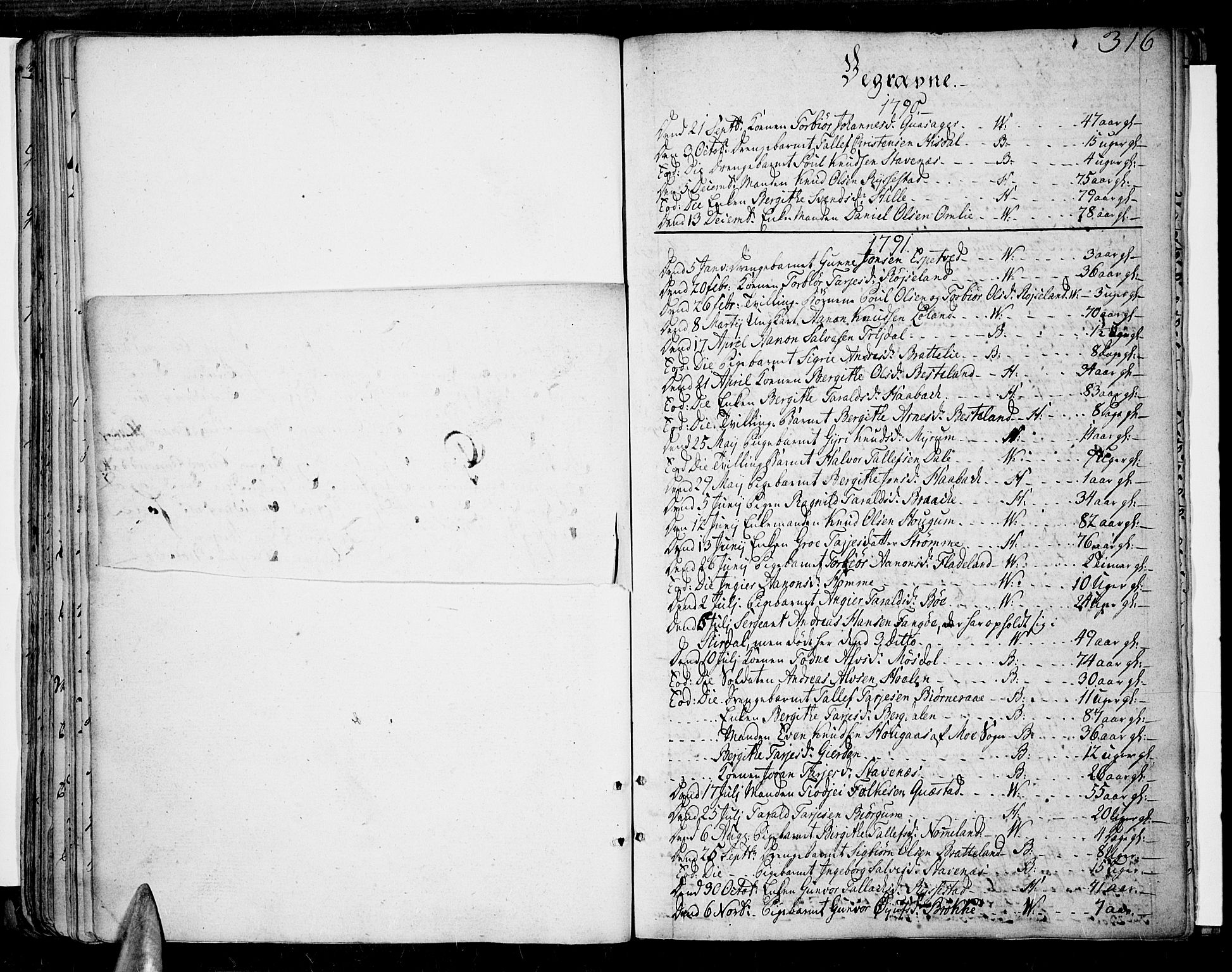Valle sokneprestkontor, SAK/1111-0044/F/Fa/Fac/L0004: Parish register (official) no. A 4, 1790-1816, p. 316