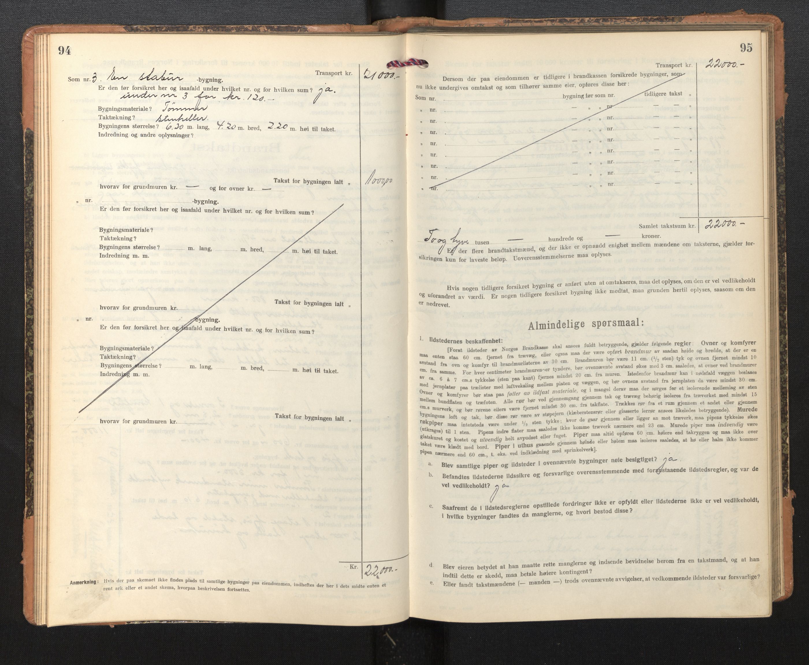 Lensmannen i Leikanger, AV/SAB-A-29201/0012/L0006: Branntakstprotokoll, skjematakst, 1920-1926, p. 94-95