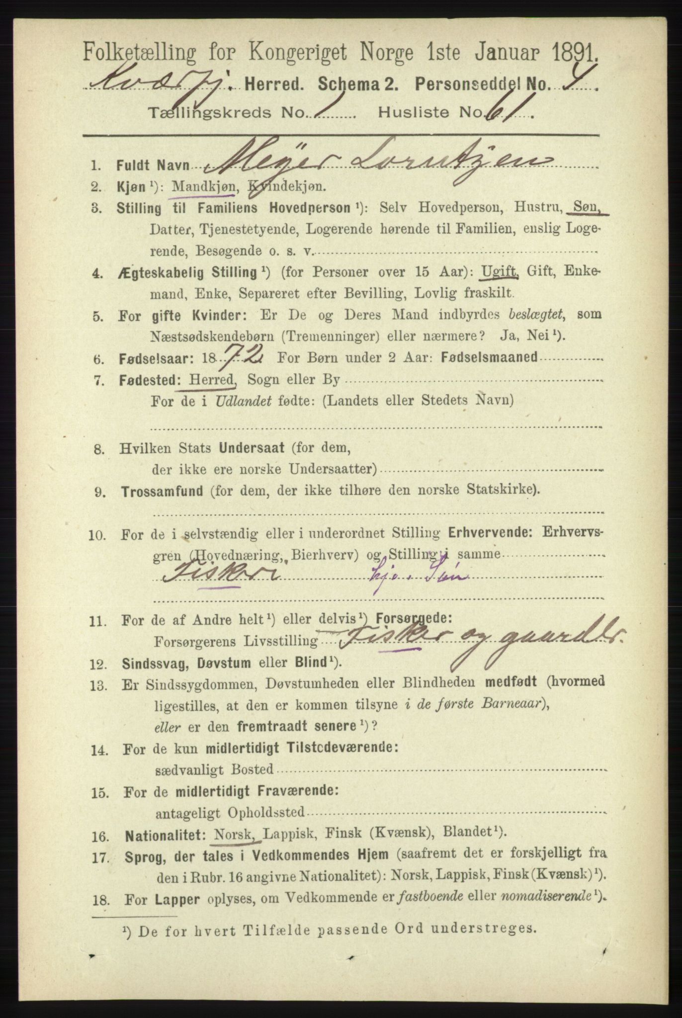 RA, 1891 census for 1911 Kvæfjord, 1891, p. 512