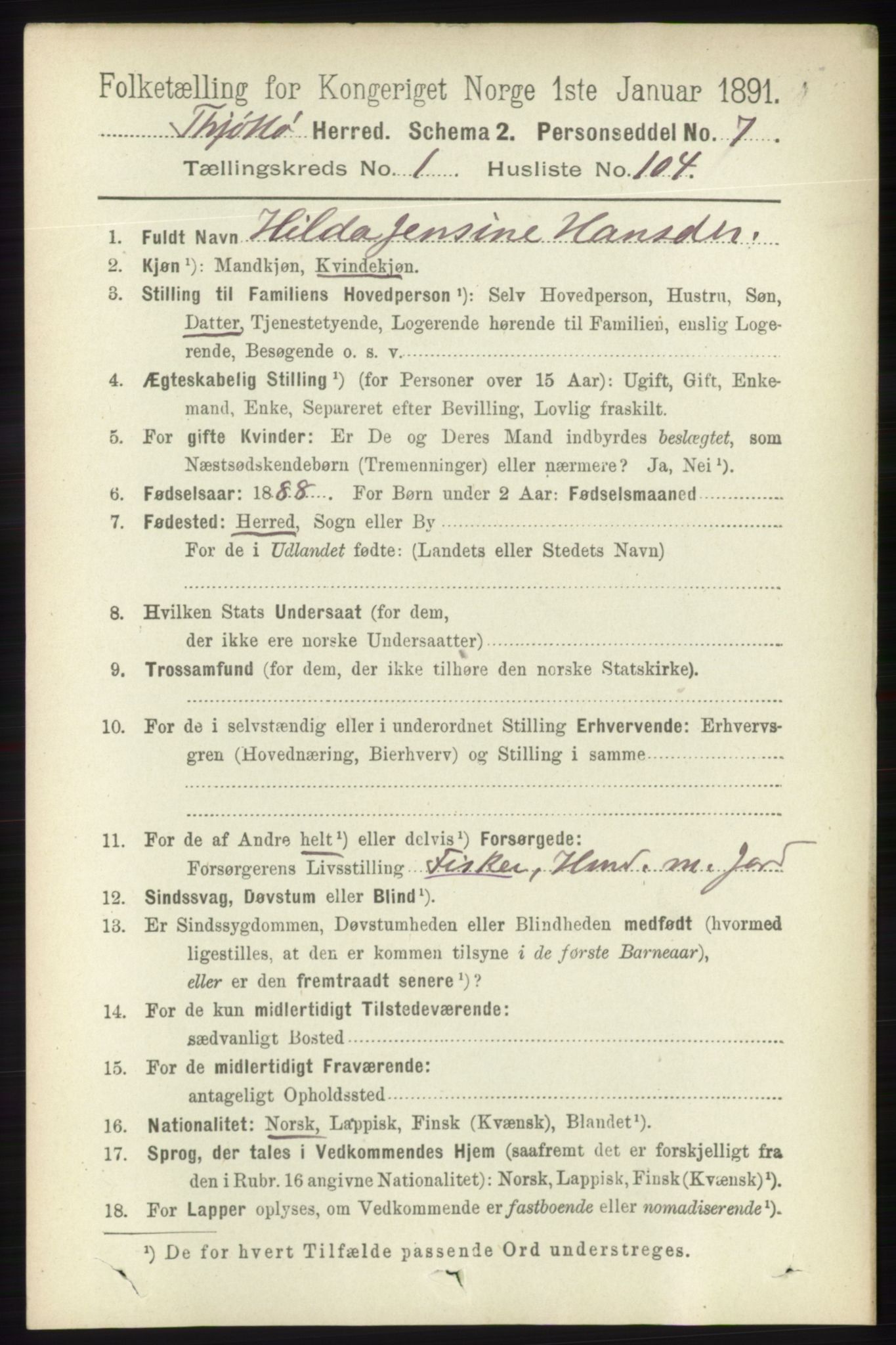 RA, 1891 census for 1817 Tjøtta, 1891, p. 818