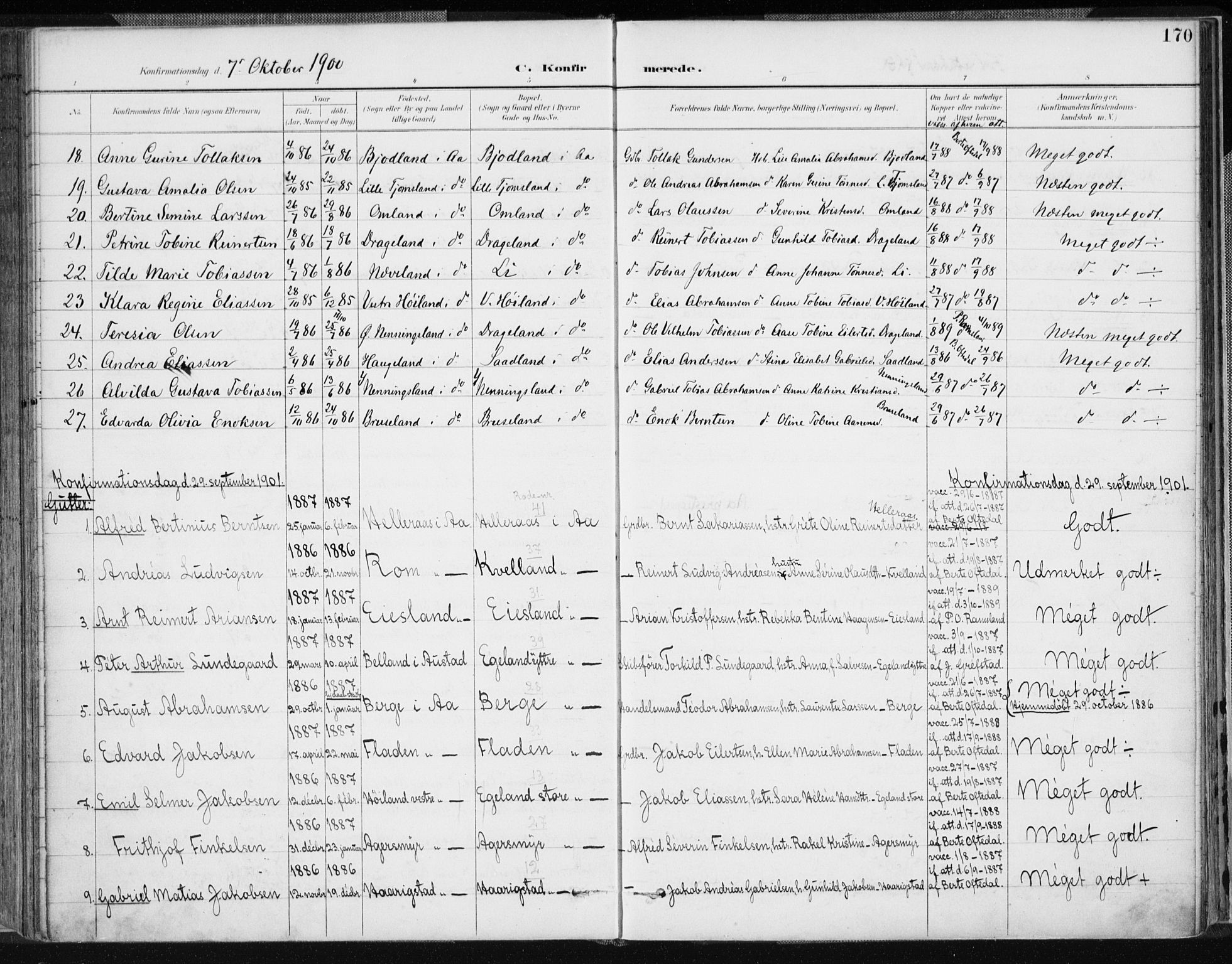 Lyngdal sokneprestkontor, AV/SAK-1111-0029/F/Fa/Fac/L0012: Parish register (official) no. A 12, 1894-1918, p. 170
