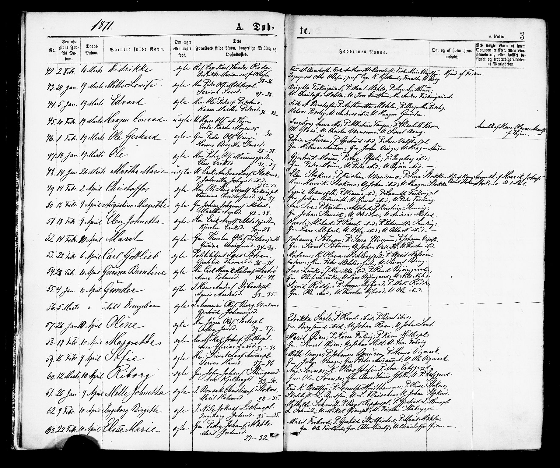 Ministerialprotokoller, klokkerbøker og fødselsregistre - Nord-Trøndelag, AV/SAT-A-1458/709/L0076: Parish register (official) no. 709A16, 1871-1879, p. 3