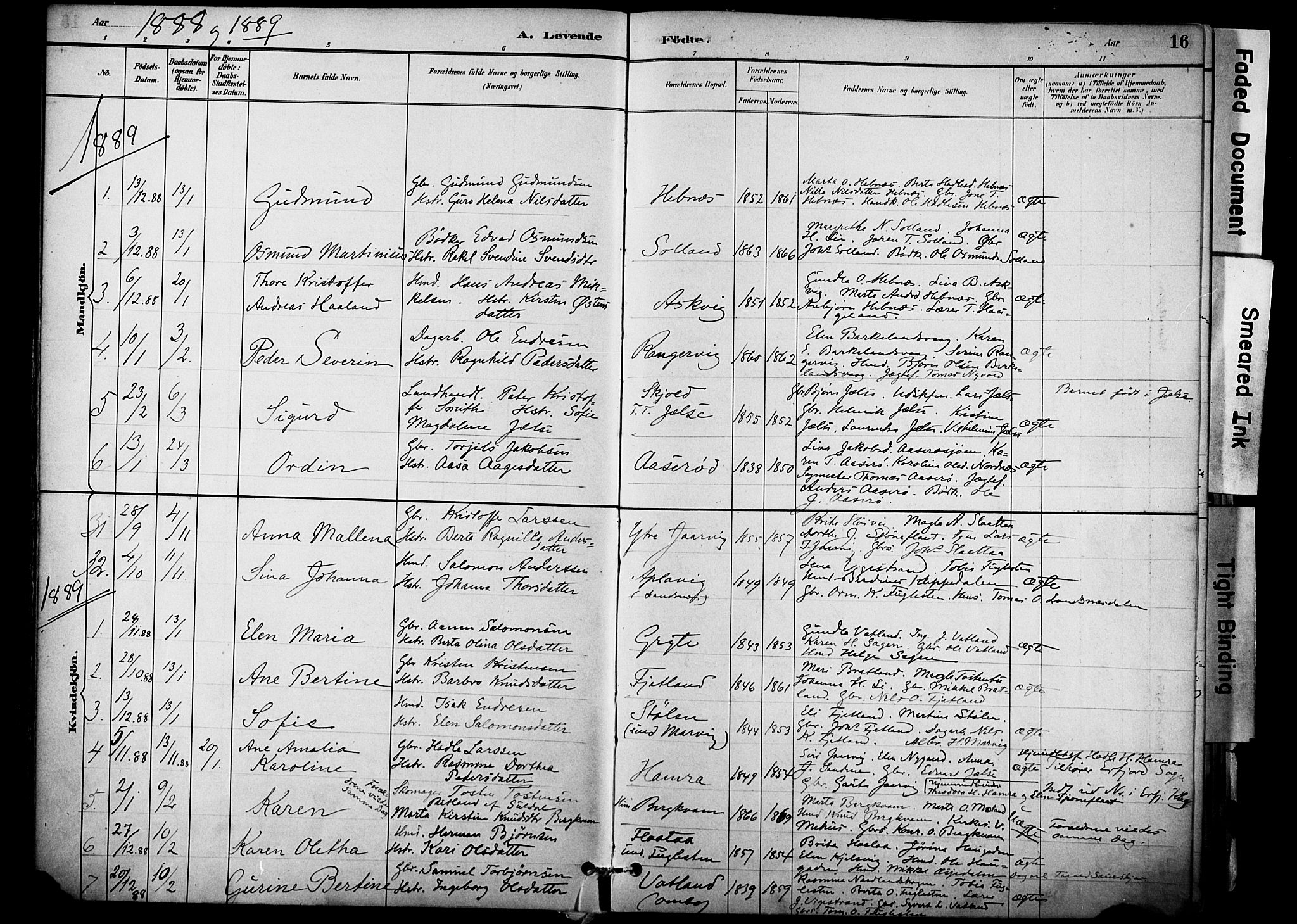 Jelsa sokneprestkontor, SAST/A-101842/01/IV: Parish register (official) no. A 10, 1884-1906, p. 16