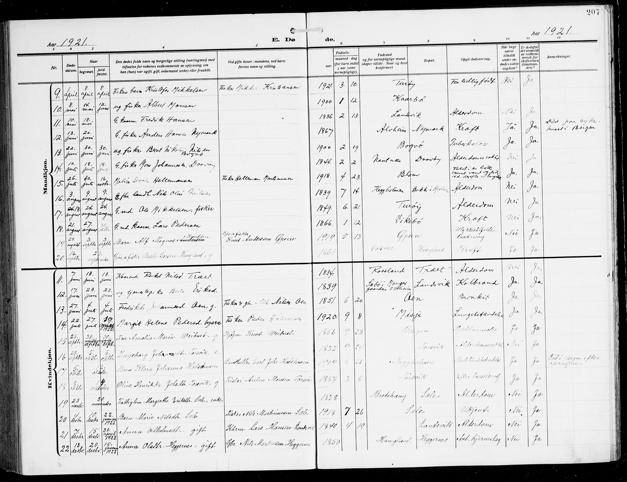 Herdla Sokneprestembete, AV/SAB-A-75701/H/Hab: Parish register (copy) no. C 2, 1913-1926, p. 207