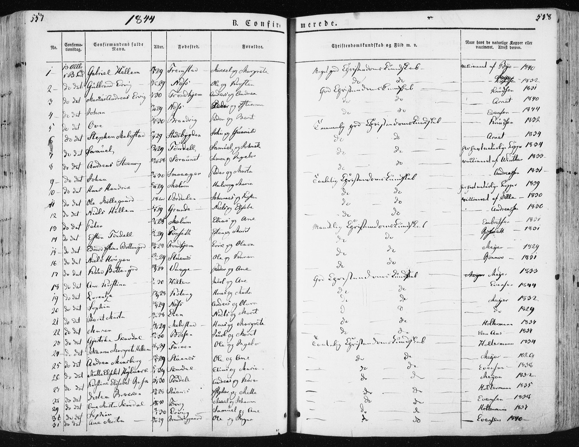 Ministerialprotokoller, klokkerbøker og fødselsregistre - Sør-Trøndelag, SAT/A-1456/659/L0736: Parish register (official) no. 659A06, 1842-1856, p. 557-558