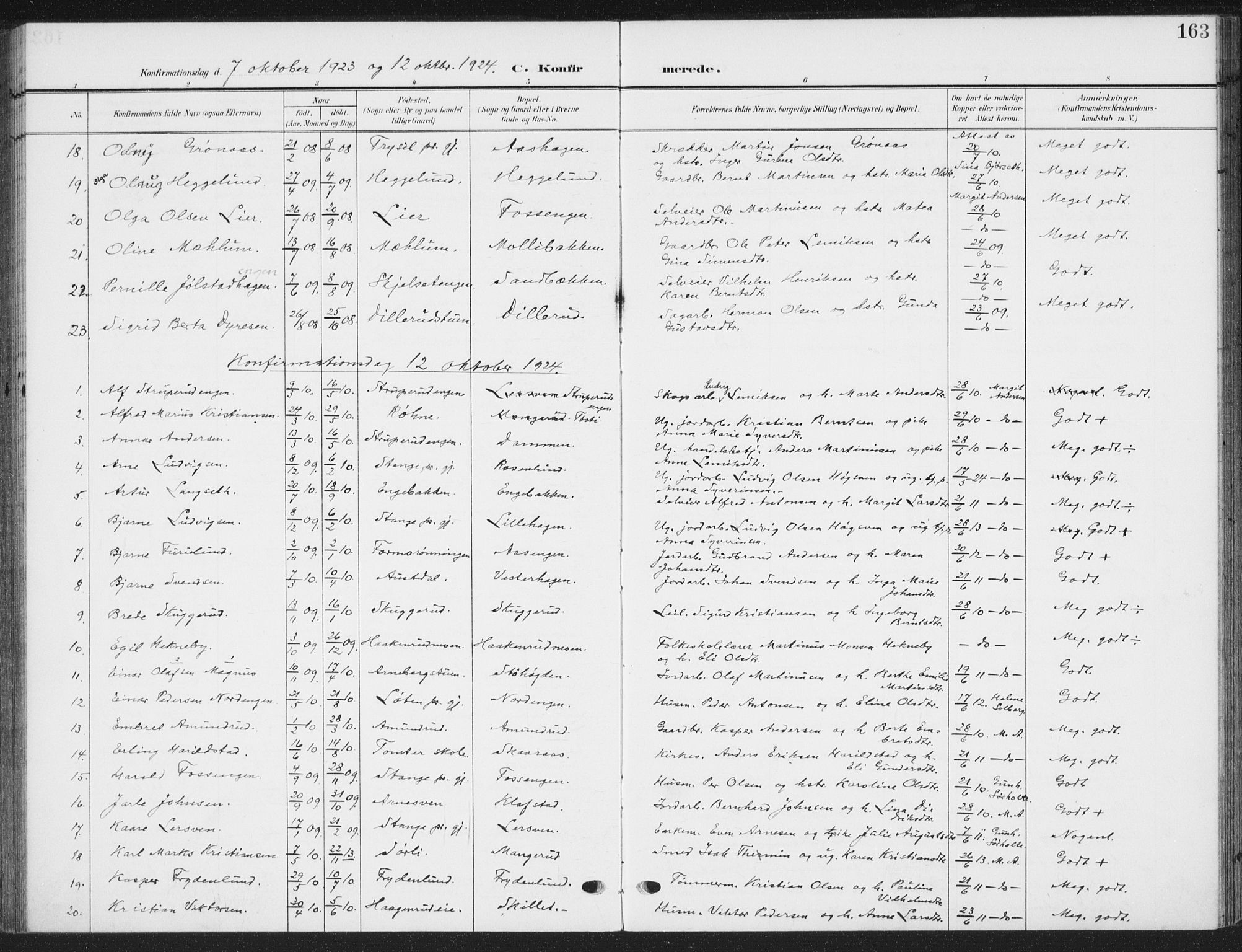 Romedal prestekontor, AV/SAH-PREST-004/K/L0009: Parish register (official) no. 9, 1906-1929, p. 163